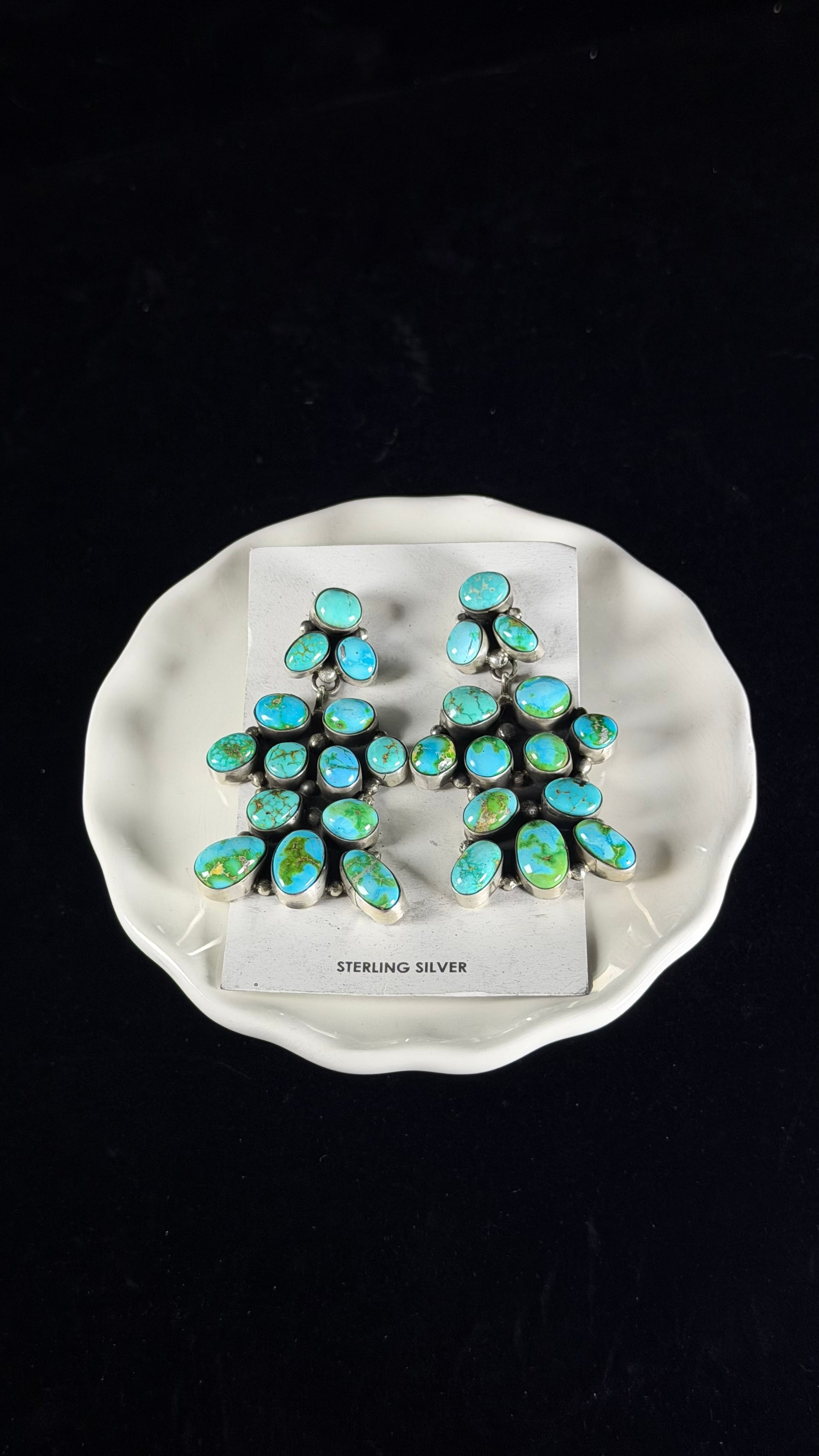 Sheila Becenti Sonoran Mountain Turquoise & Sterling Silver Post Dangle Cluster Earrings