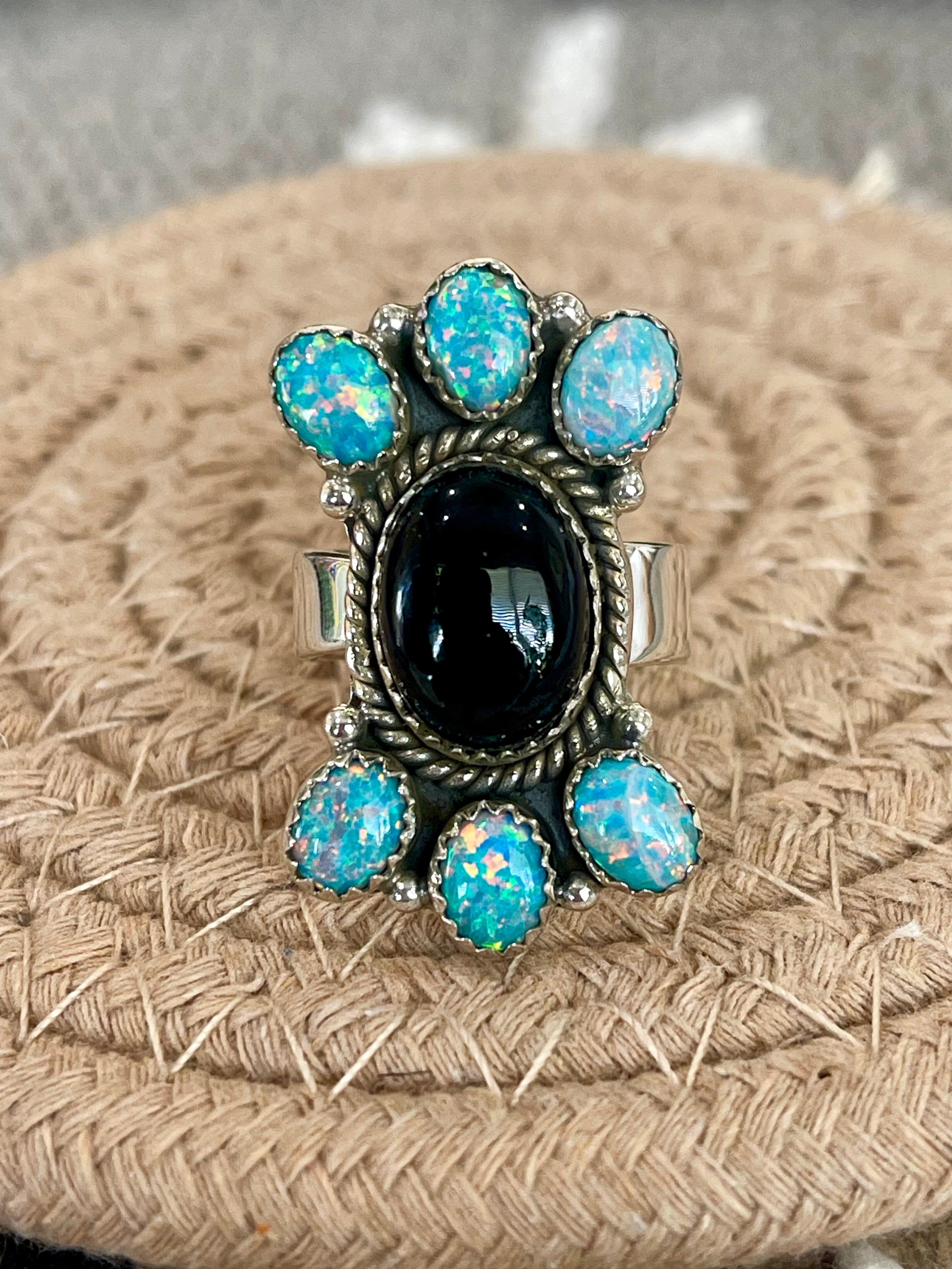 Southwest Handmade Multi Stone & Sterling Silver Adjustable Cluster Ring