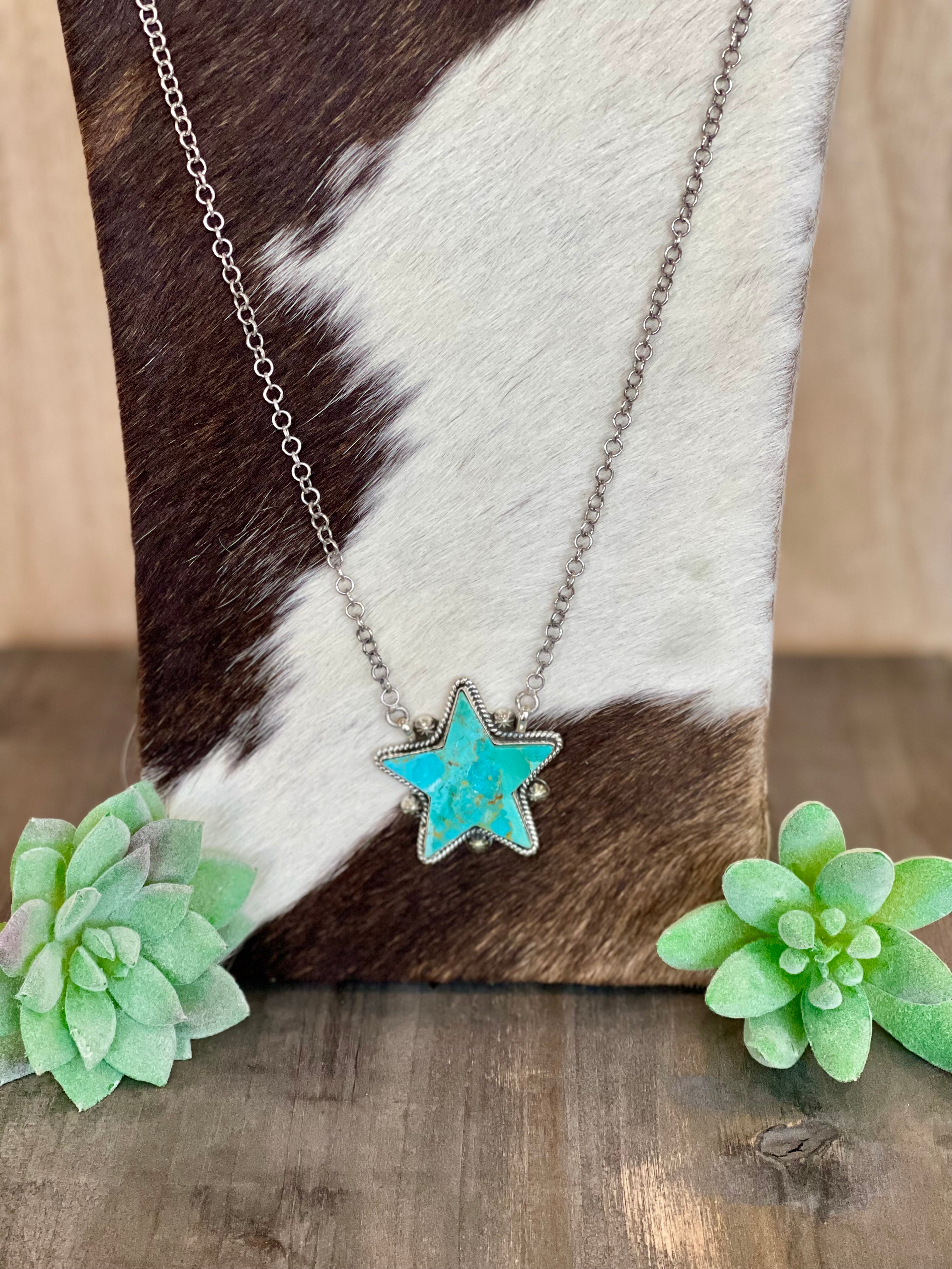 Southwest Handmade Kingman Turquoise & Sterling Silver Star Necklace