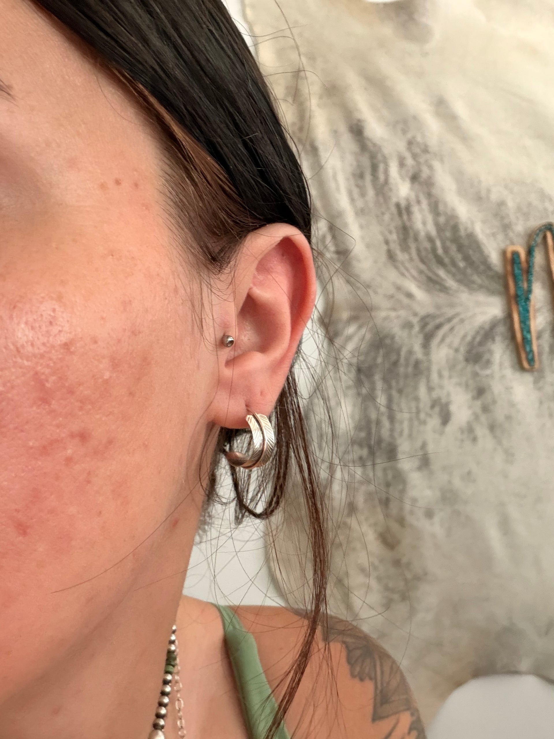 Navajo Made Sterling Silver Post Hoop Earrings