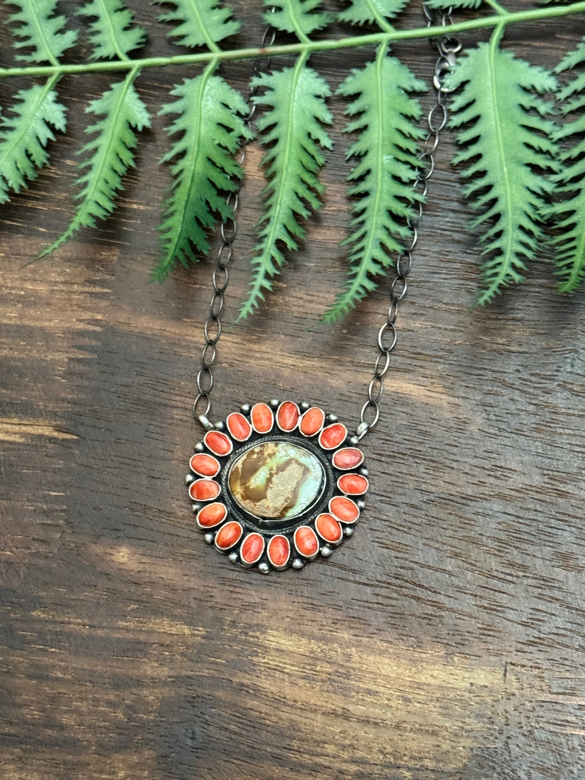 Navajo Made Multi Stone & Sterling Silver Cluster Necklace