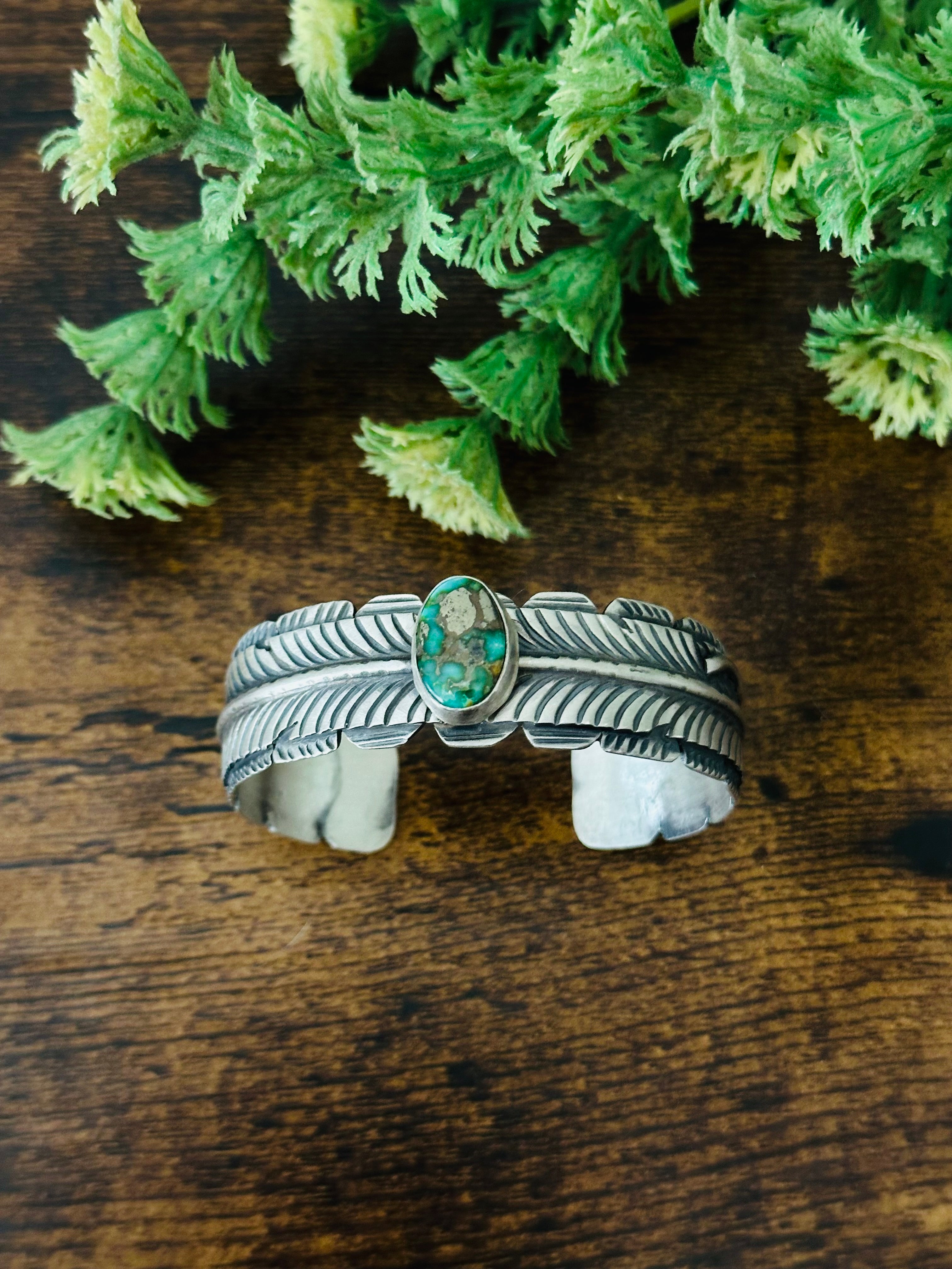 Navajo Made Sonoran Gold Turquoise and Sterling Silver Cuff Bracelet