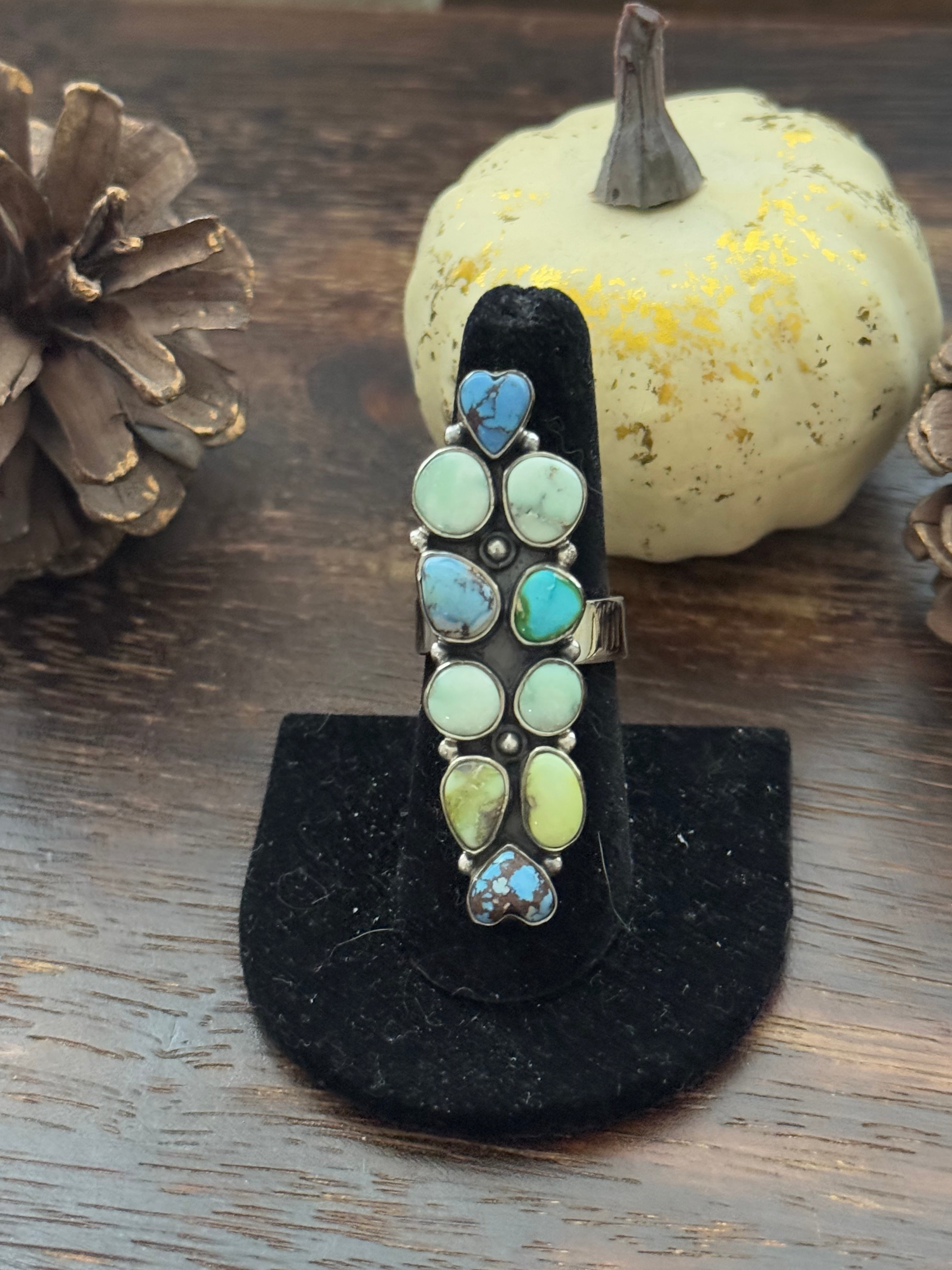 Southwest Handmade Multi Stone & Sterling Silver Adjustable Ring