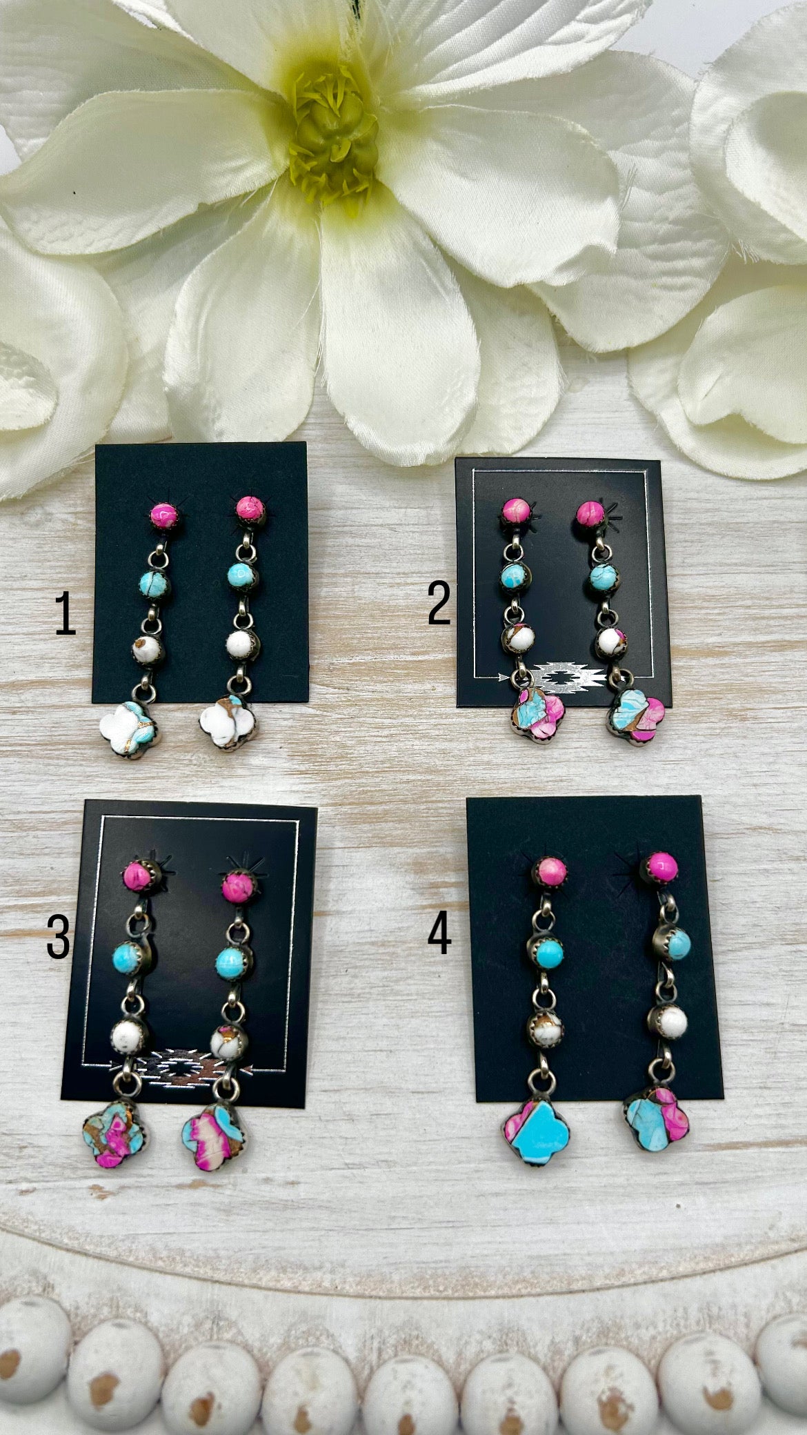 Julia Etsitty Cotton Candy Dahlia & Sterling Silver Post Earrings