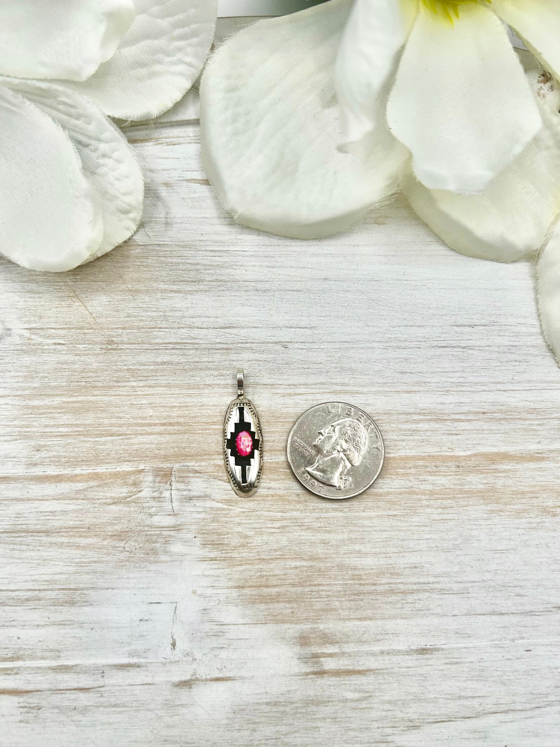 Navajo Made Pink Opal & Sterling Silver Pendant