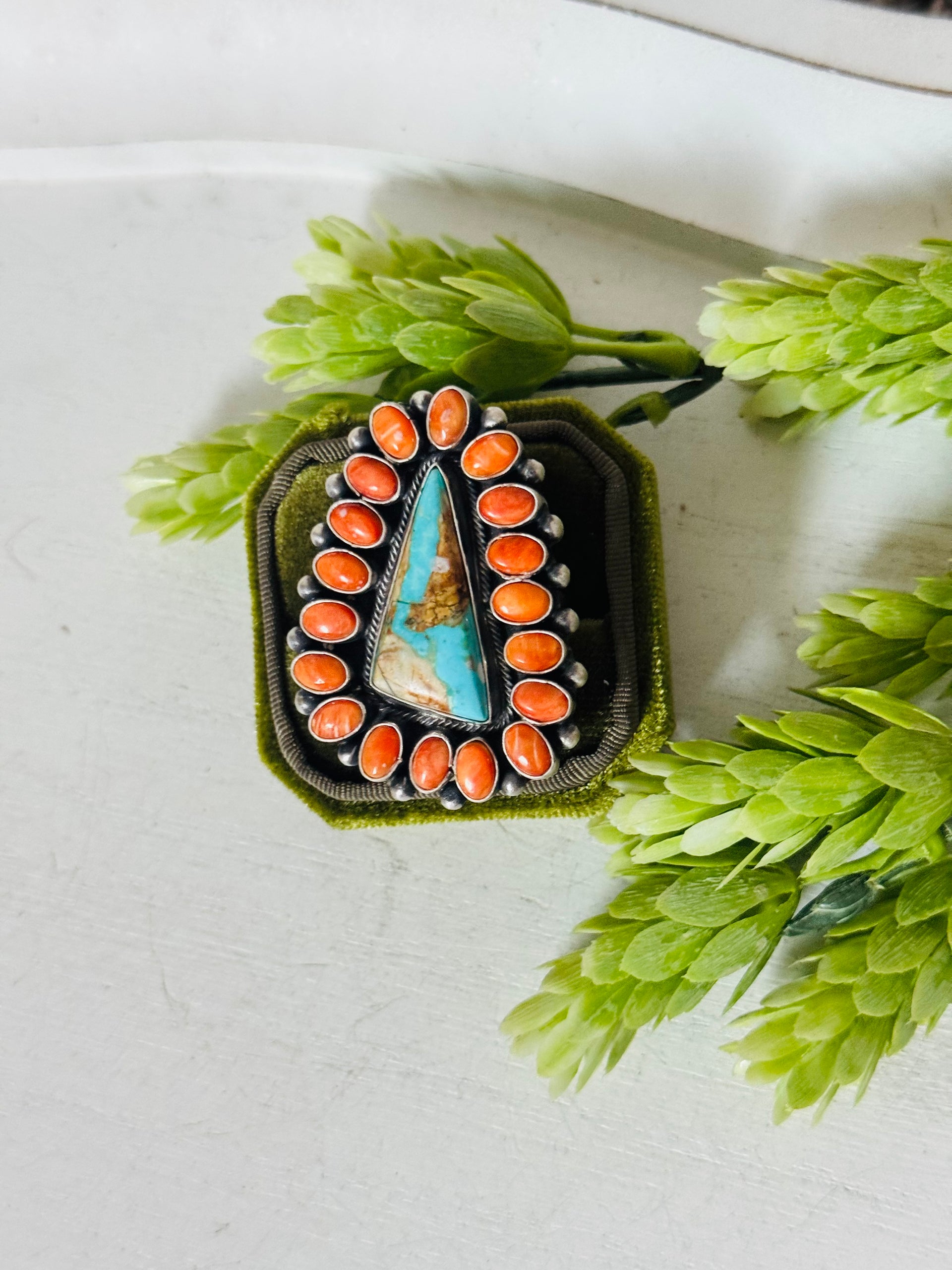 Navajo Made Multi Stone & Sterling Silver Adjustable Ring