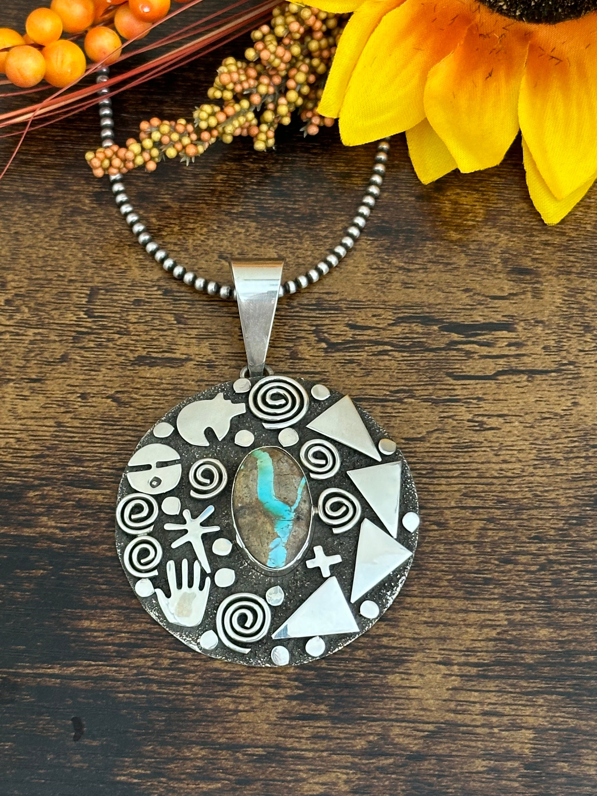Alex Sanchez Ribbon Royston Turquoise & Sterling Silver Pendant