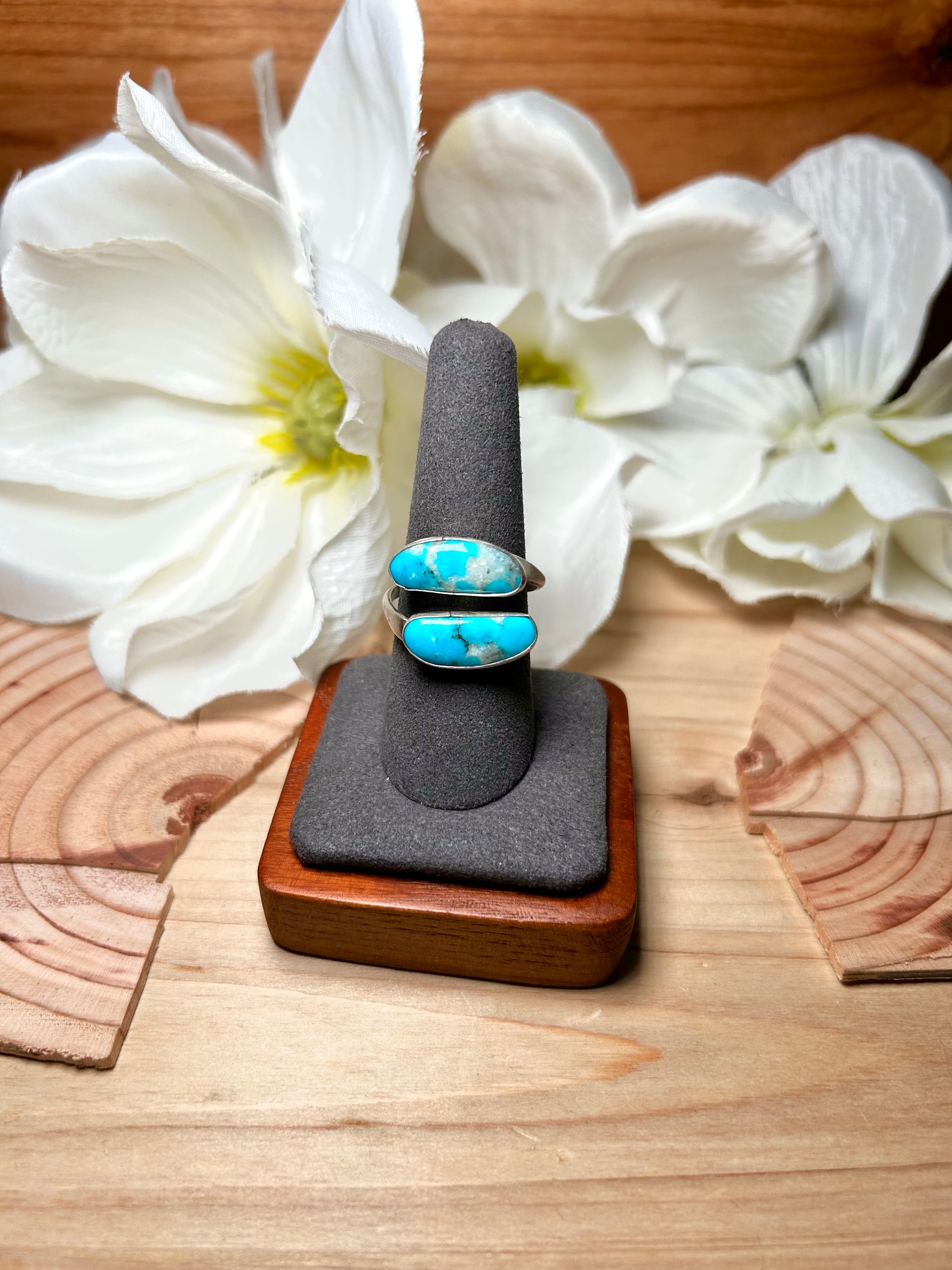 Navajo Made Kingman Turquoise & Sterling Silver Adjustable Ring