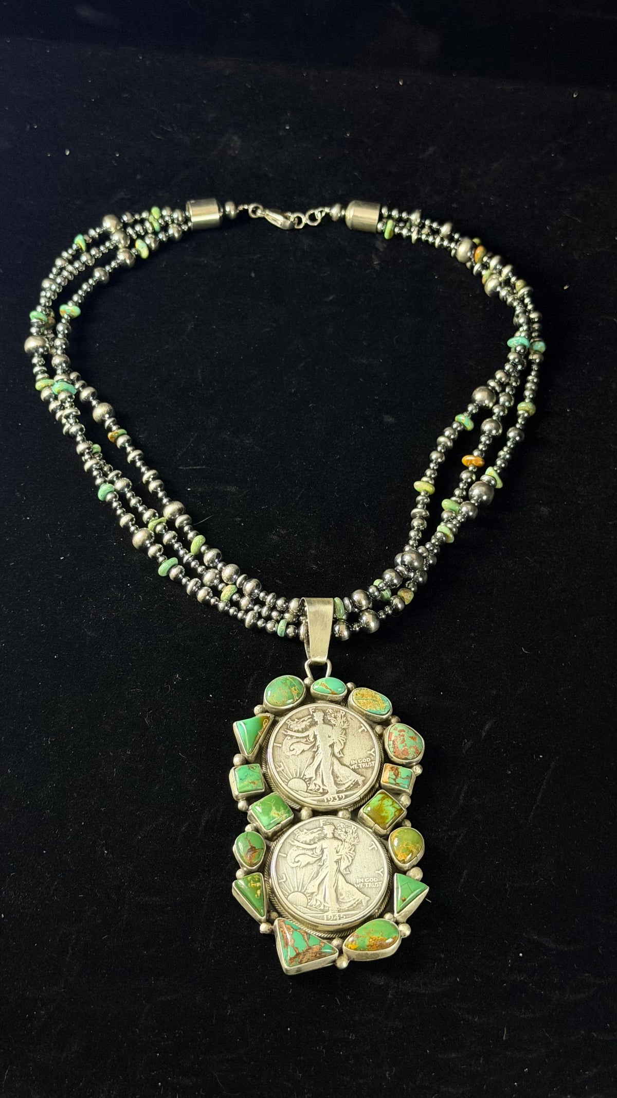 Travis Jim Royston Turquoise & Sterling Silver Machine Made Pearl Necklace/Pendant