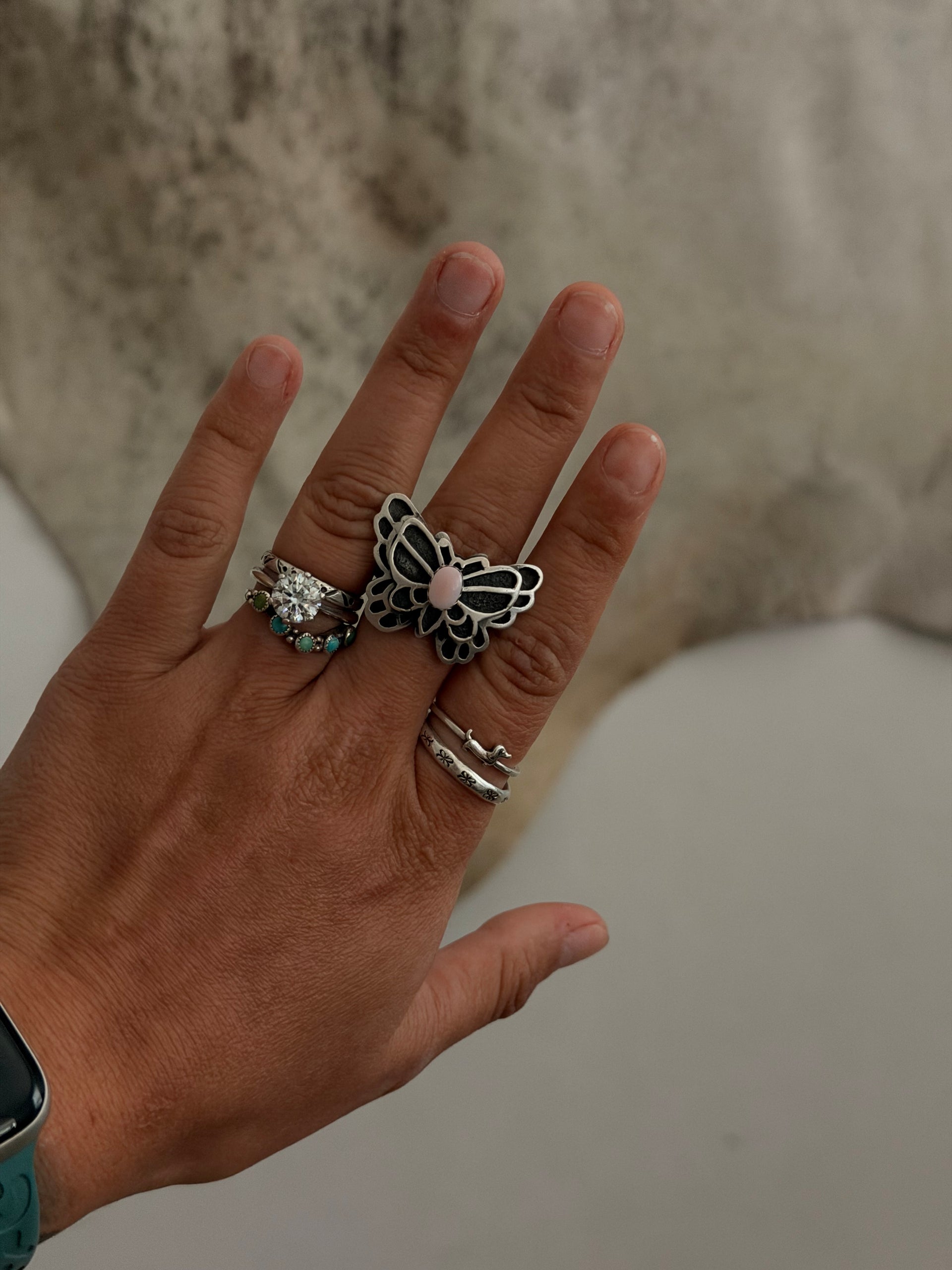 Leroy James Pink Conch & Sterling Silver Adjustable Butterfly Ring