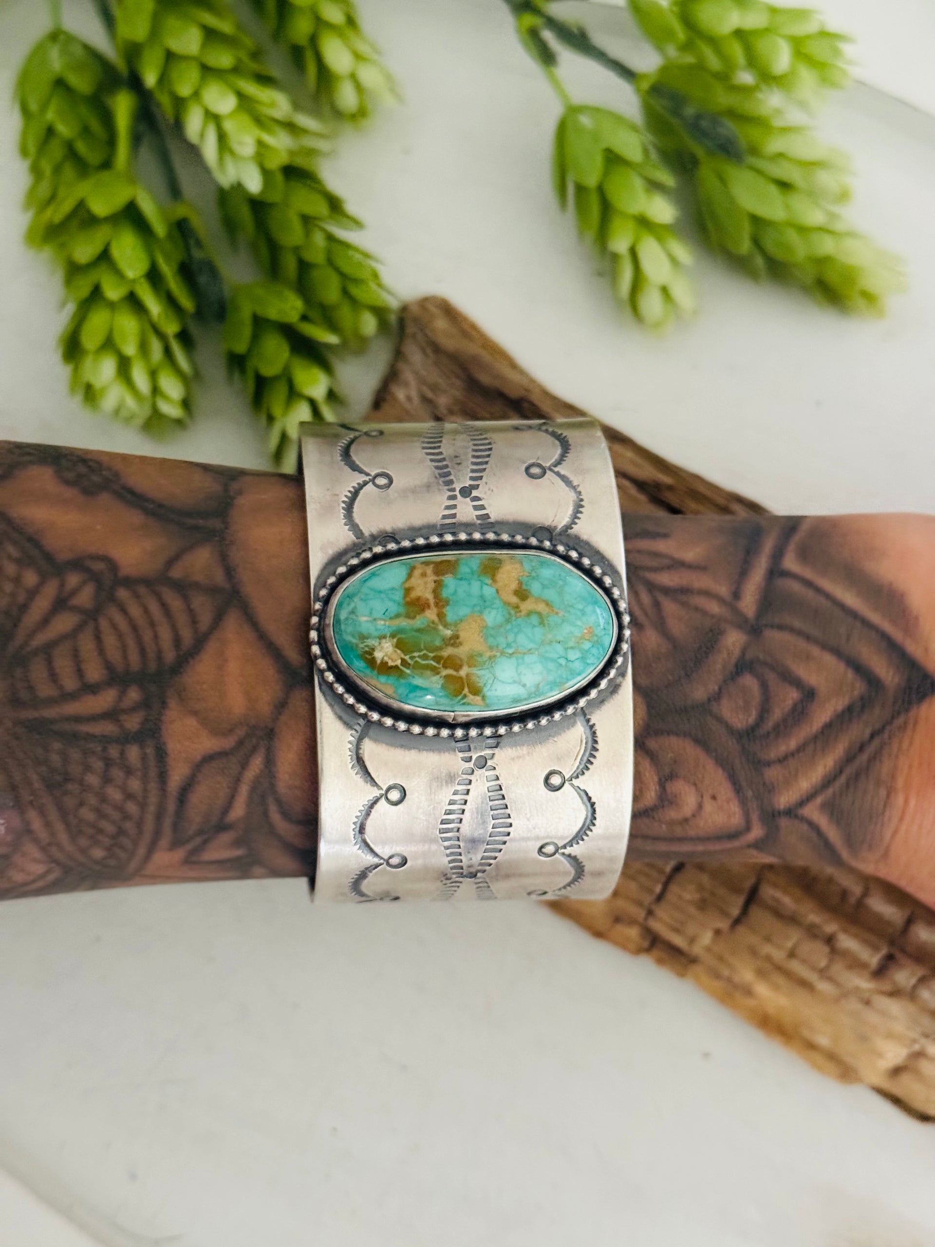 Navajo Made Royston Turquoise & Sterling Silver Cuff Bracelet