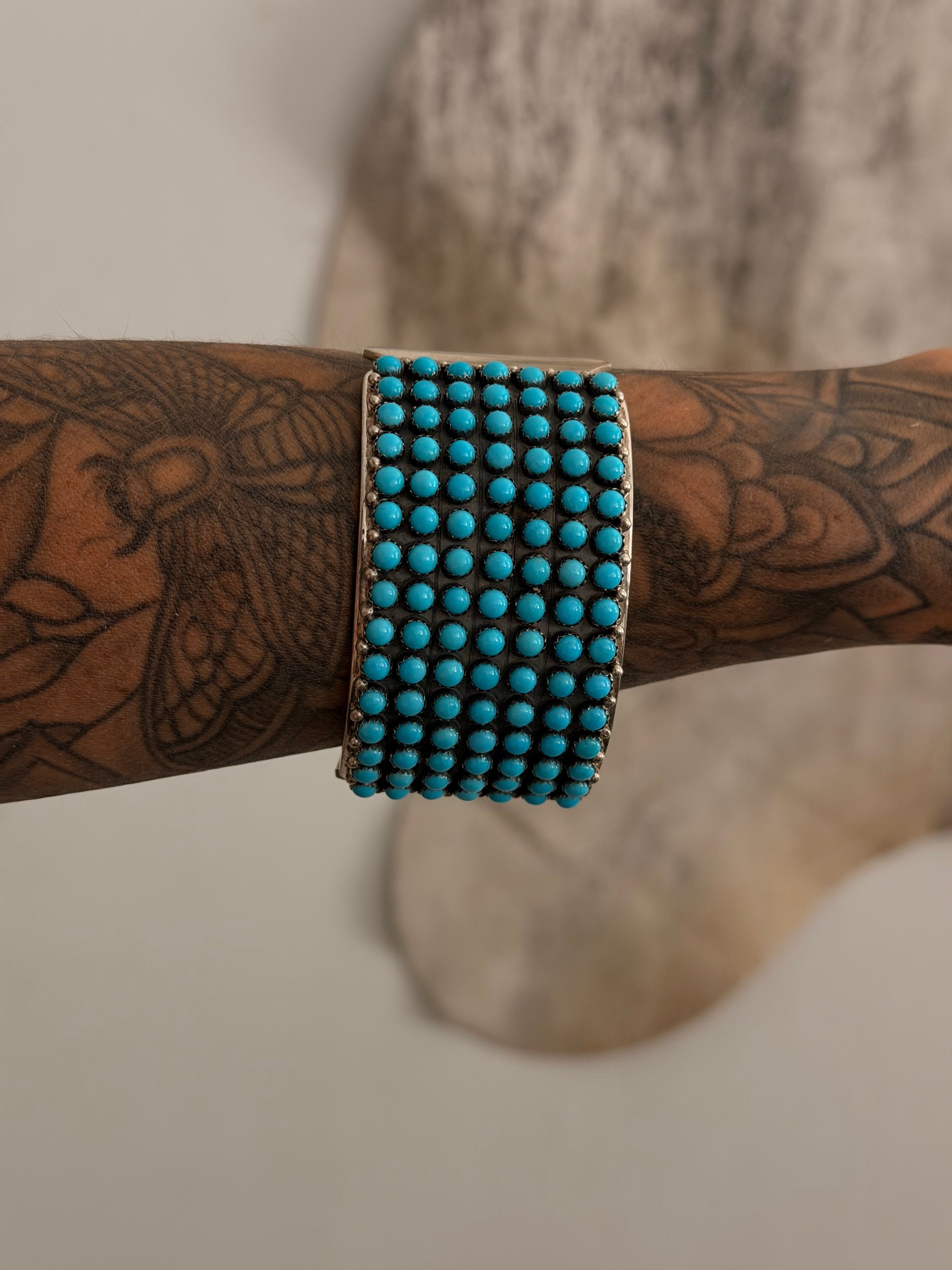 Paul Livingston Sleeping Beauty Turquoise Sterling Silver Cluster Cuff Bracelet