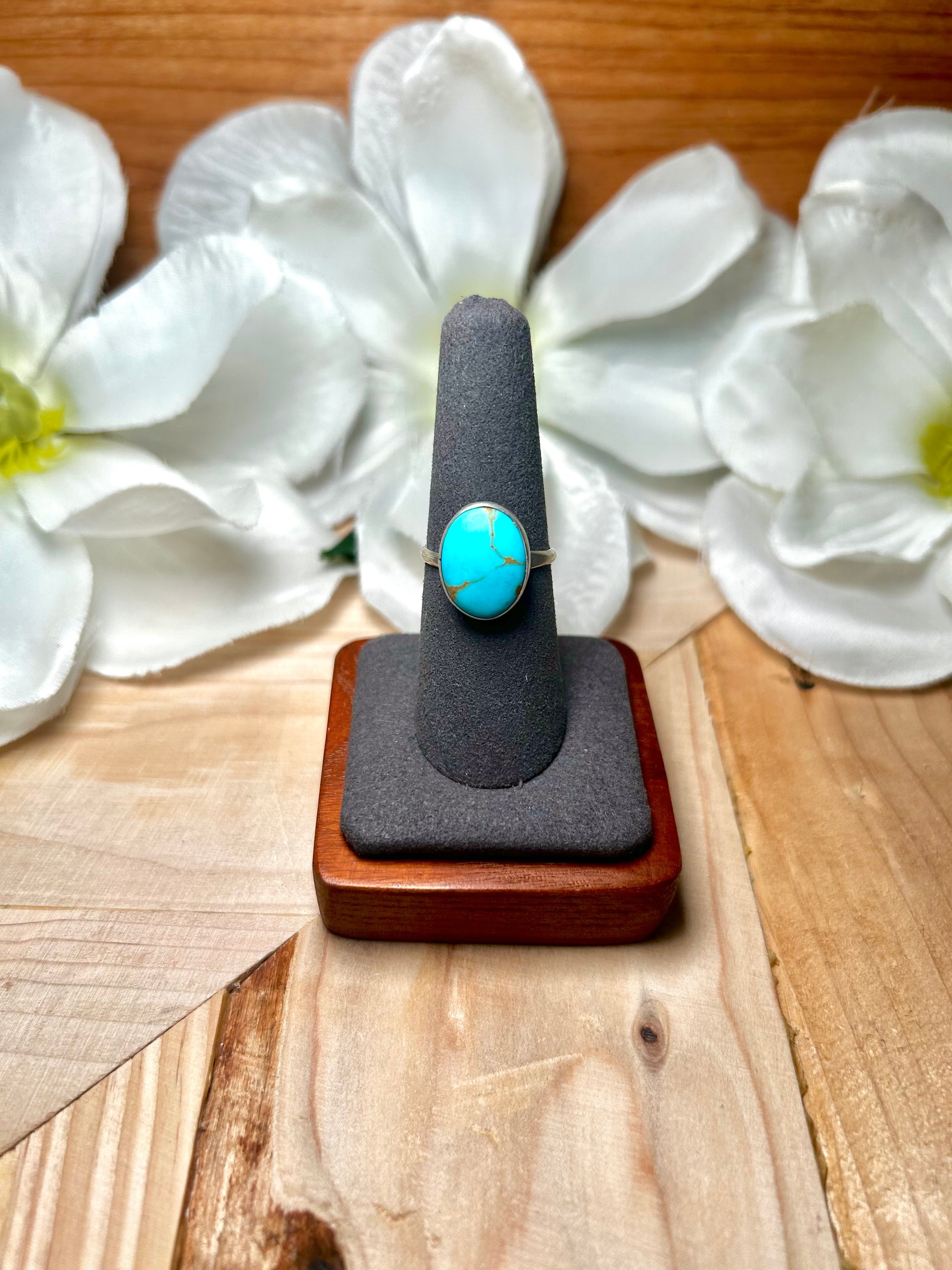 Navajo Made Kingman Turquoise & Sterling Silver Ring Size 7.5