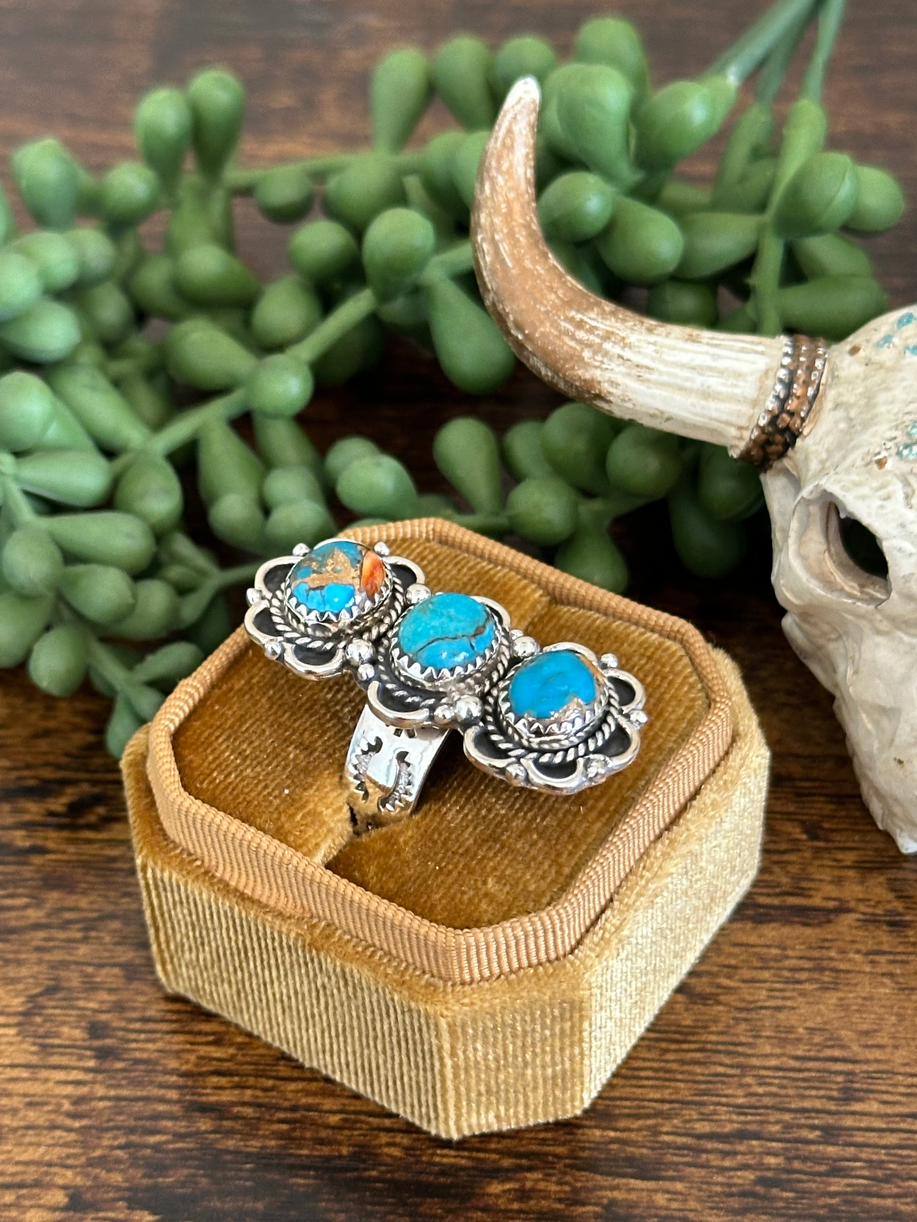 Southwest Handmade Mohave Turquoise & Sterling Silver Adjustable Ring