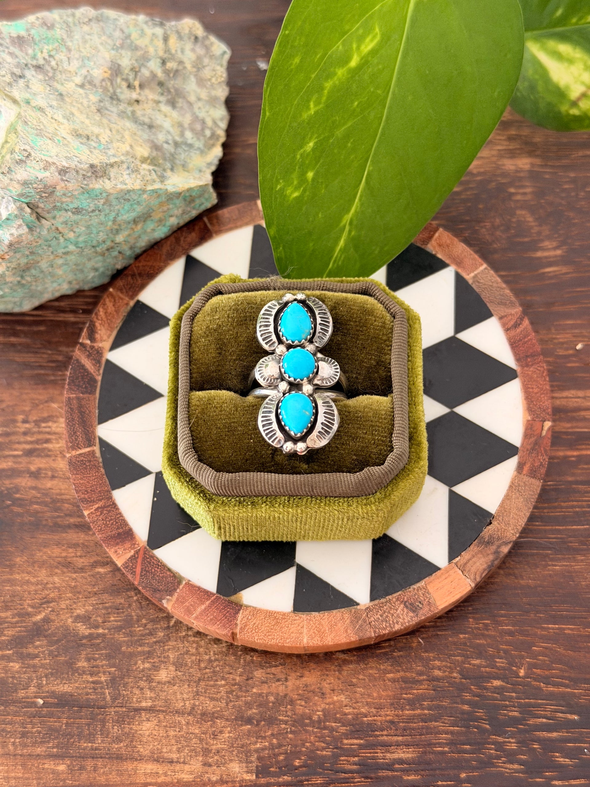 Navajo Made Sleeping Beauty Turquoise & Sterling Silver Ring