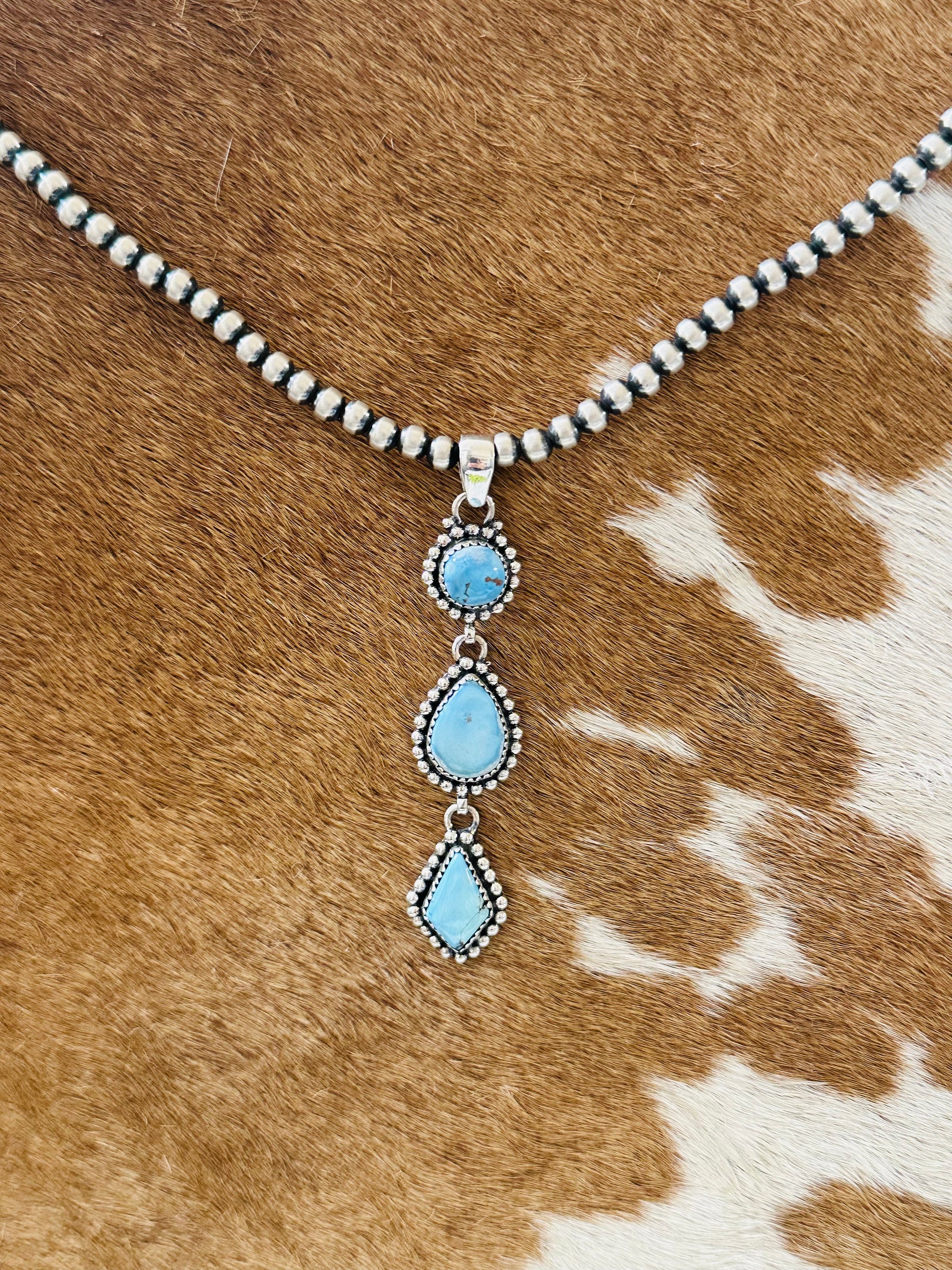 Southwest Handmade Golden Hills Turquoise & Sterling Silver Cluster Pendant