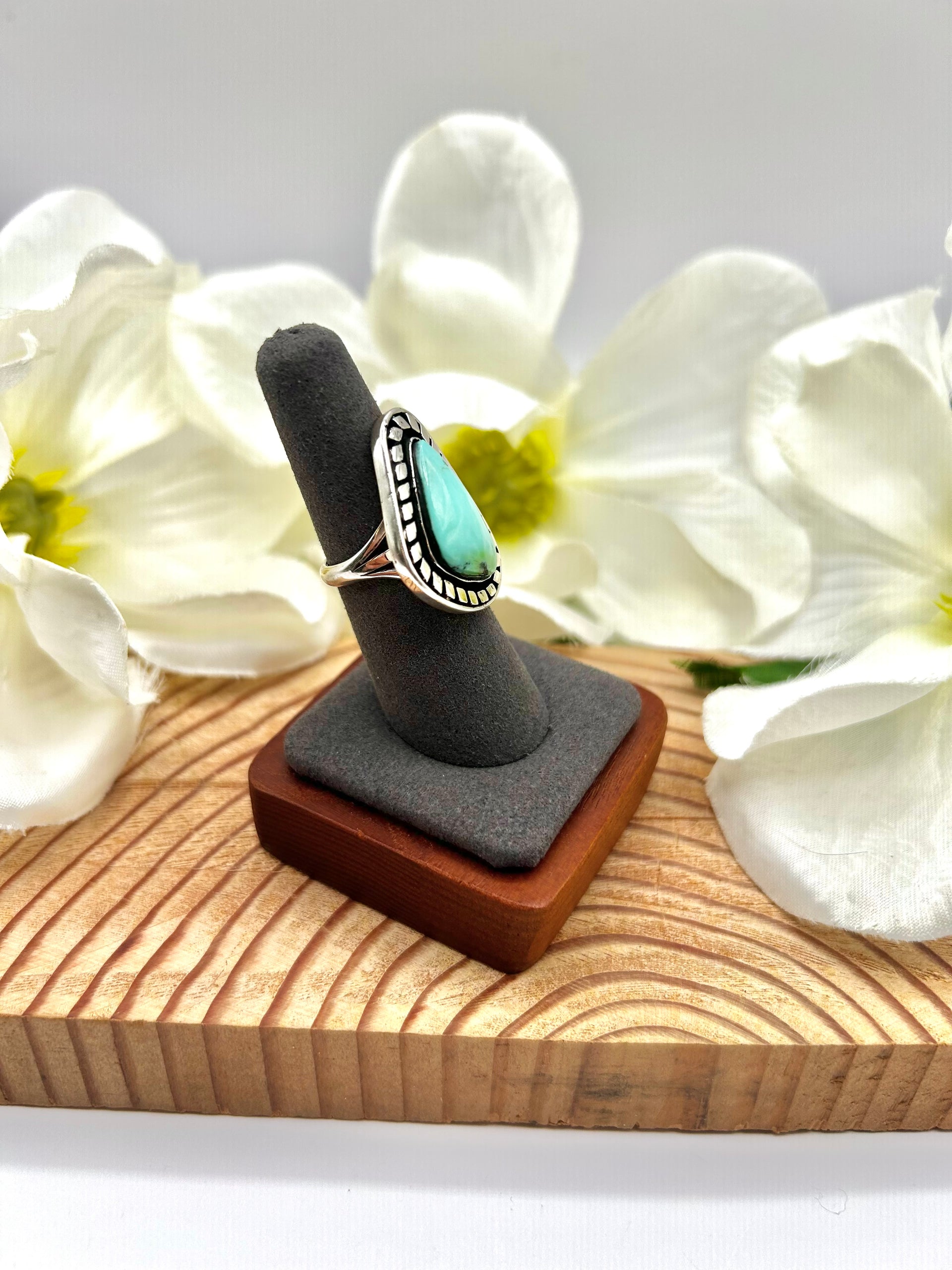 Mike Smith Kingman Turquoise & Sterling Silver Ring Size 6.75