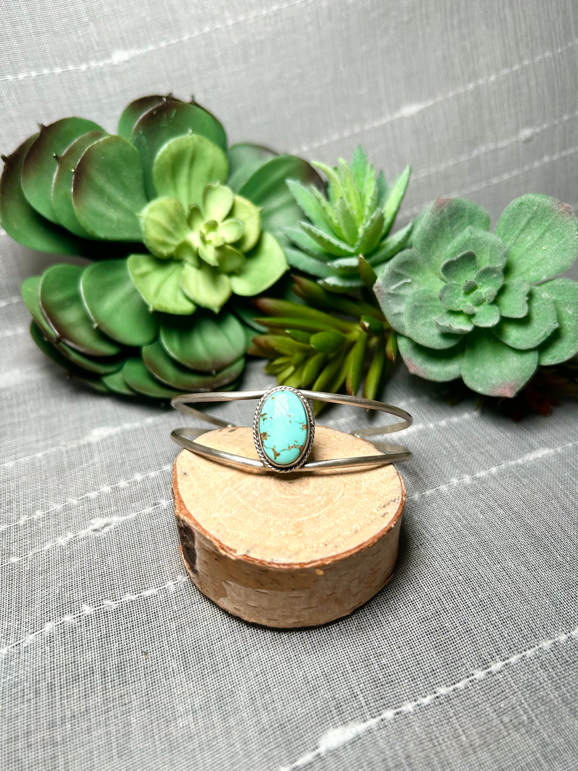 Navajo Made Sonoran Mountain Turquoise & Sterling Silver Cuff Bracelet