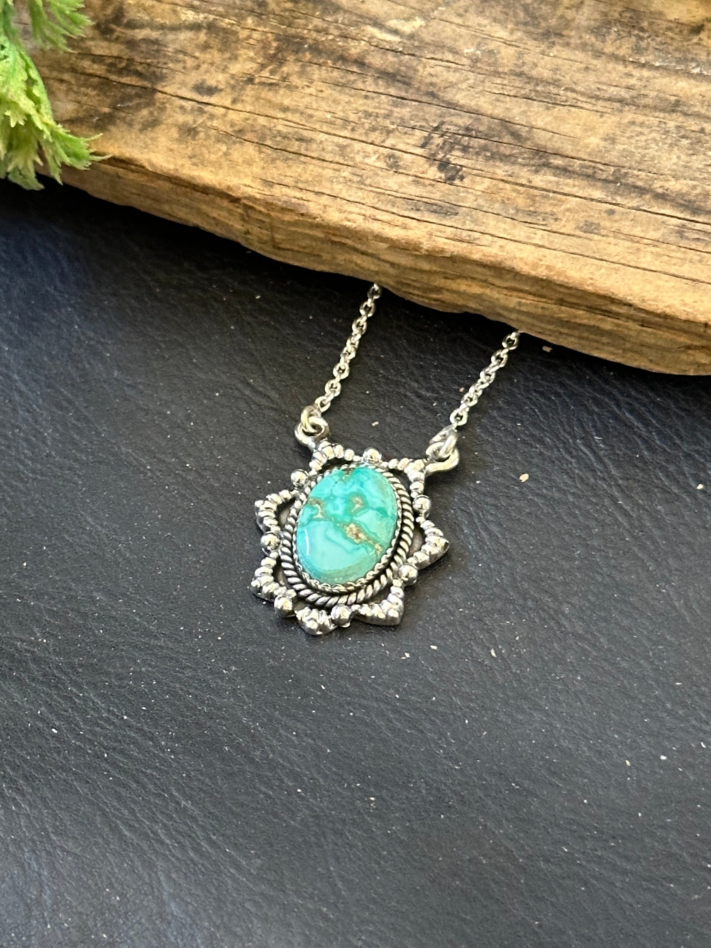 Southwest Handmade Emerald Valley Turquoise & Sterling Silver Necklace