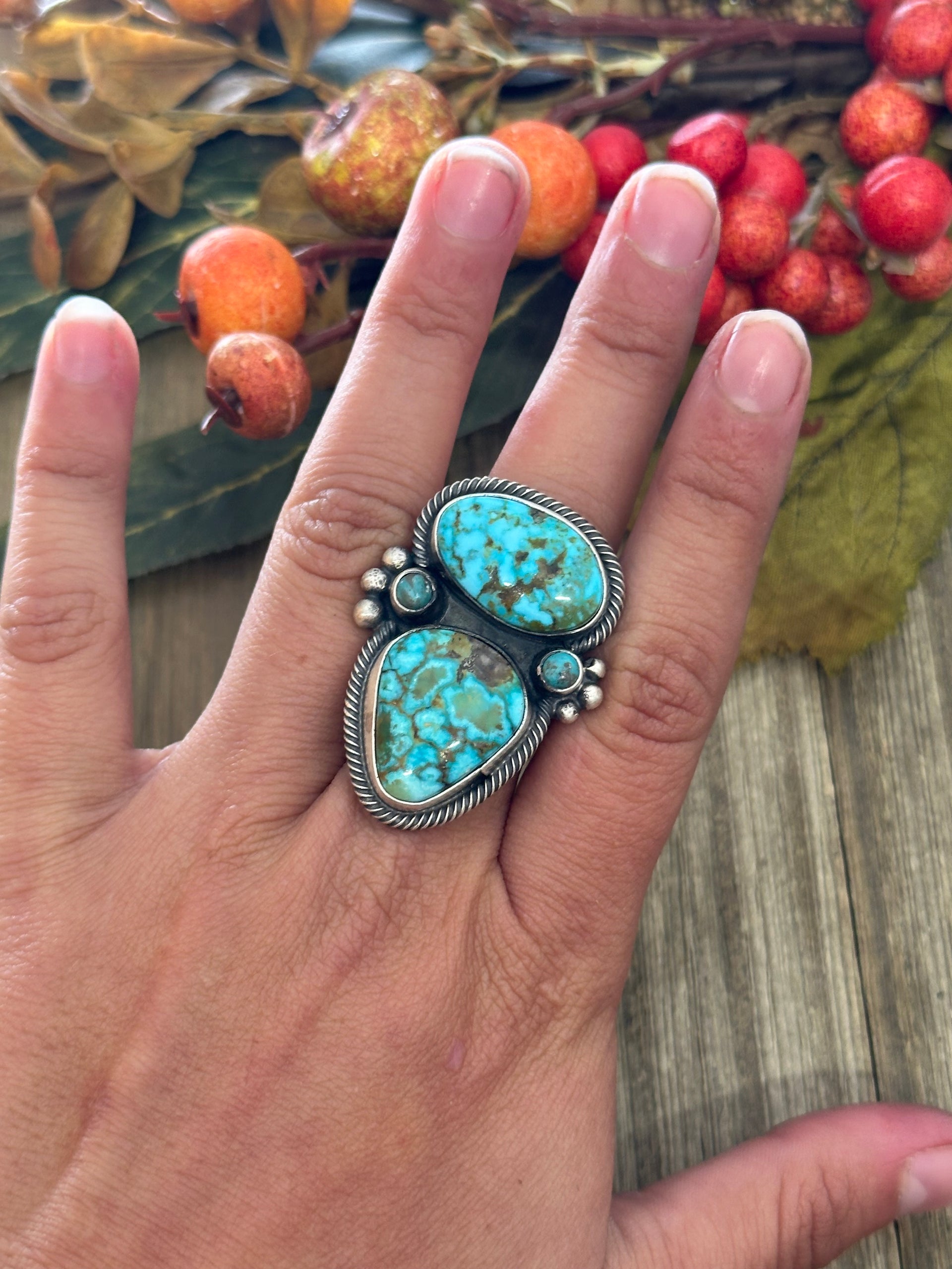 Shelia Becenti High Grade Kingman Turquoise& Sterling Silver Ring Size 9.25