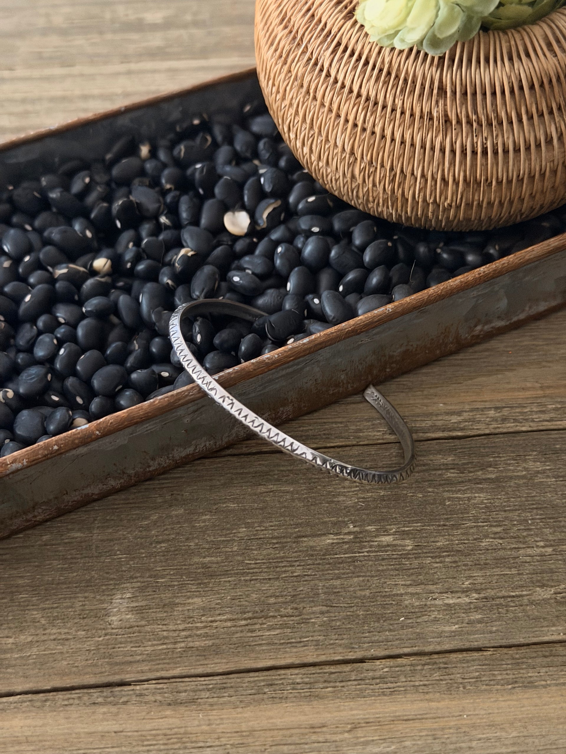 Navajo Made Sterling Silver Stamped Bracelet