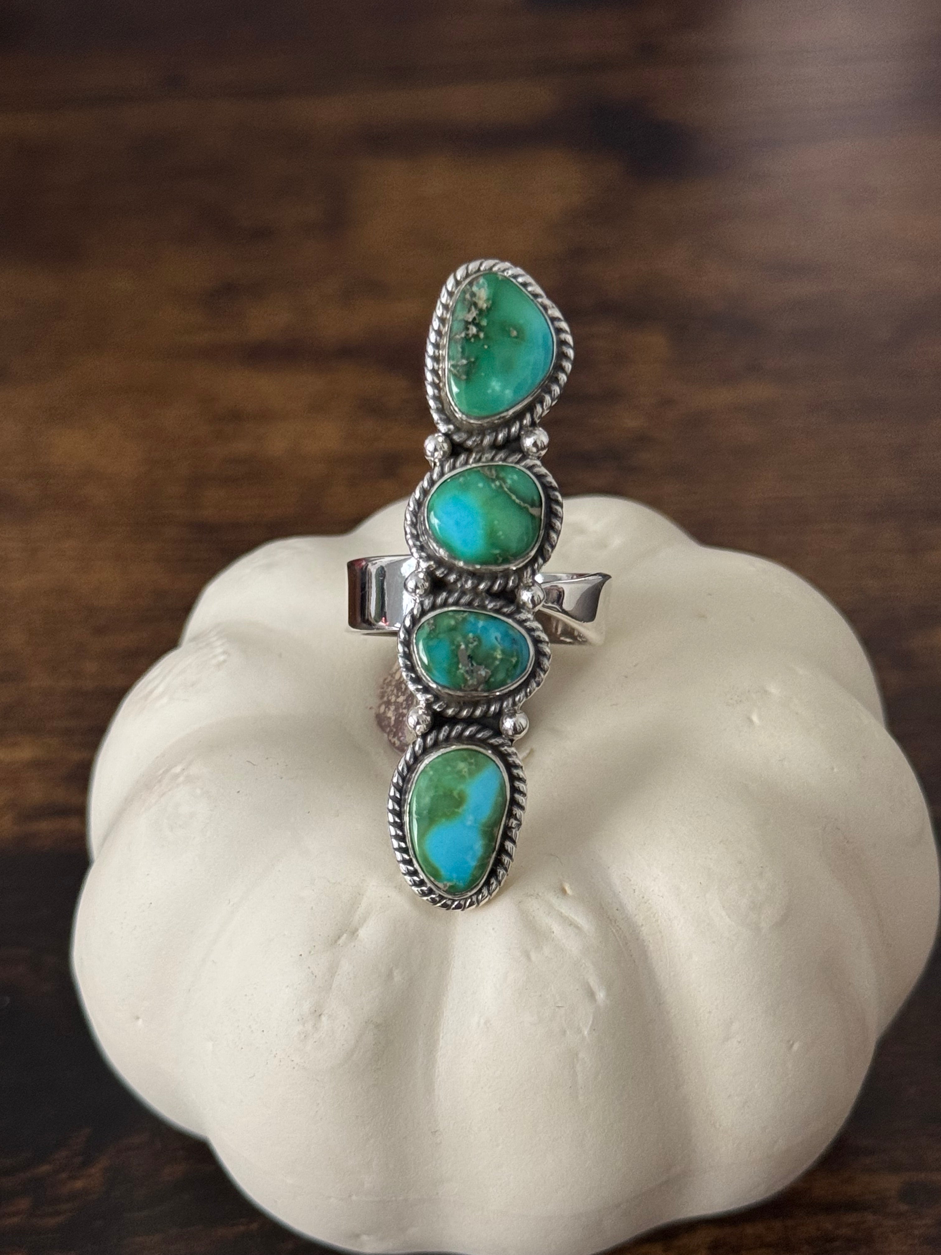 Southwest Handmade Sonoran Mountain Turquoise & Sterling Silver Adjustable Cluster Ring