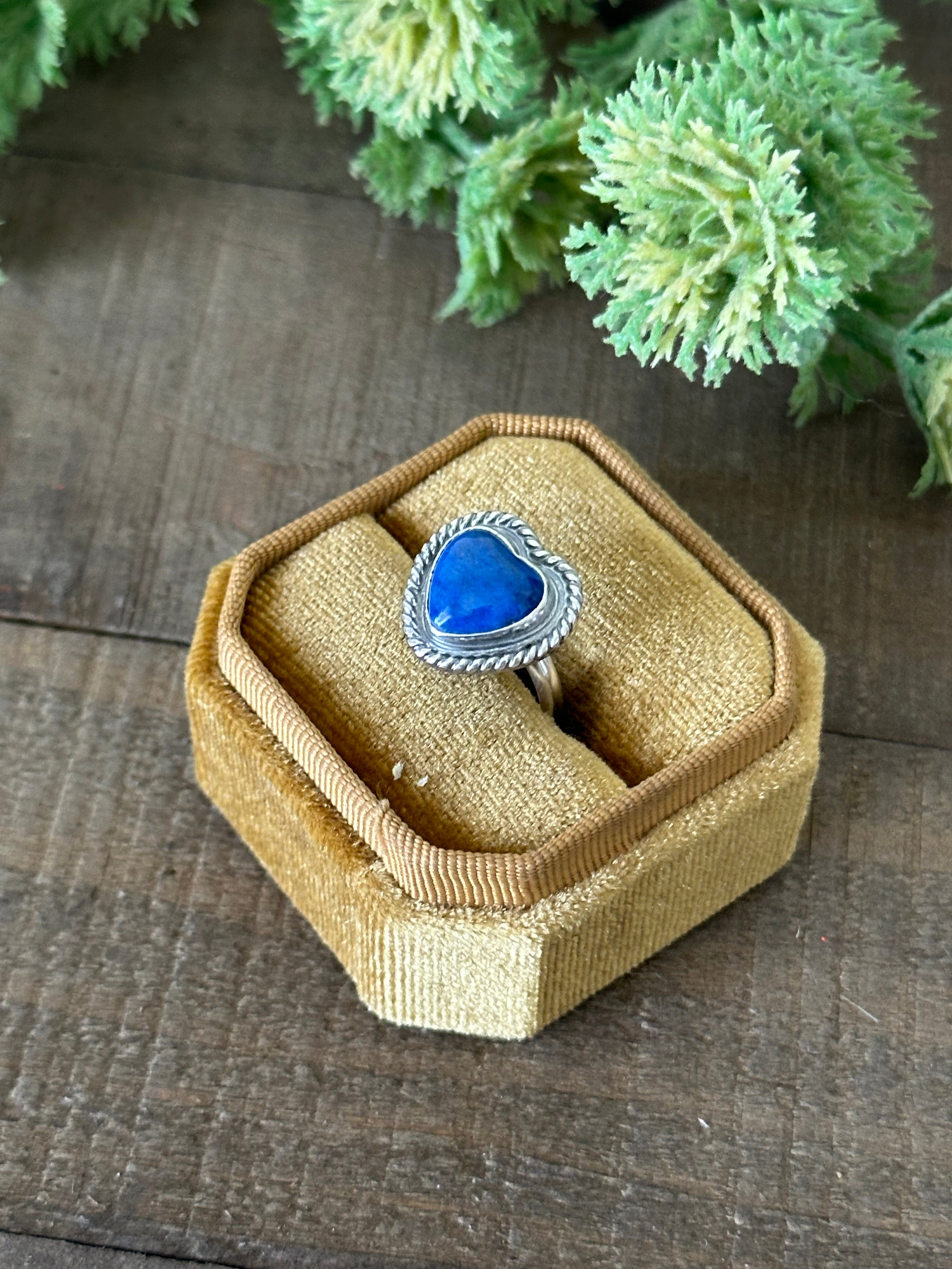 Navajo Made Lapis & Sterling Silver Heart Adjustable Ring