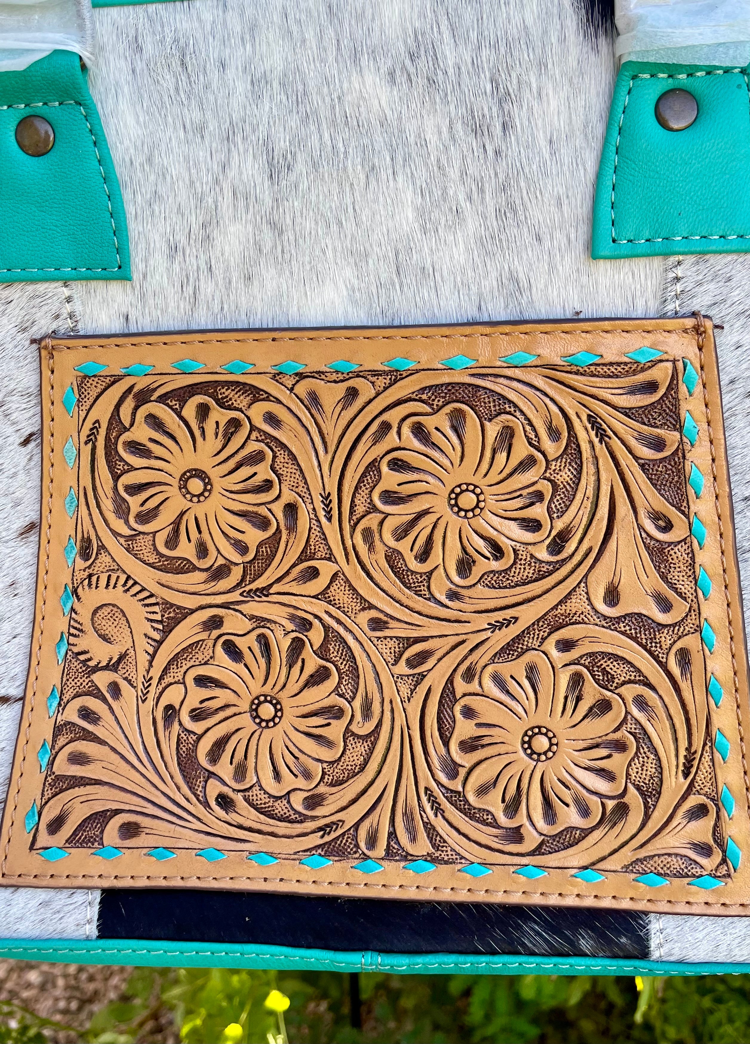 Genuine Tooled Leather & Cowhide Purse