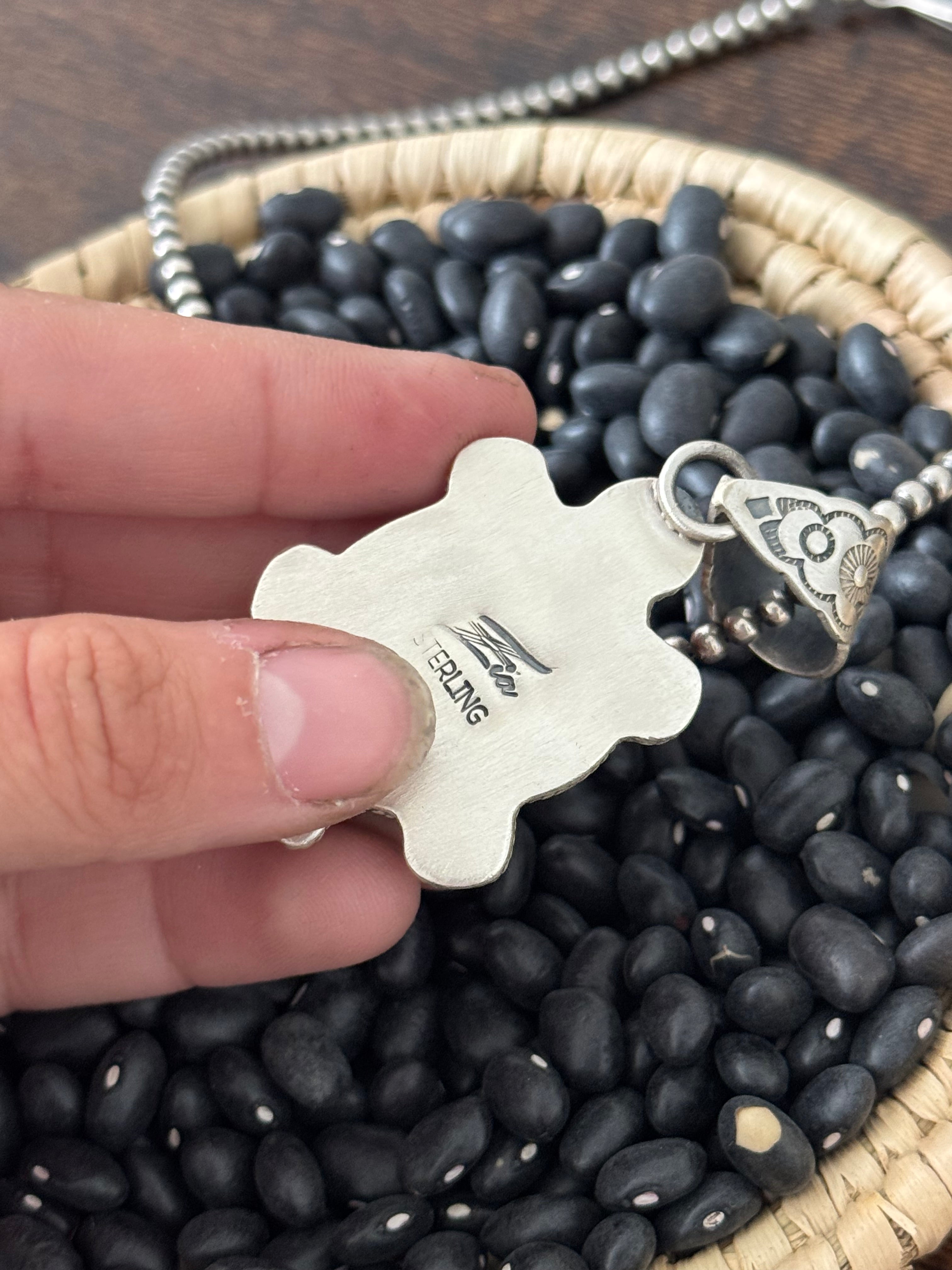 Navajo Made Red Spiny Oyster & Sterling Silver Turtle Pendant