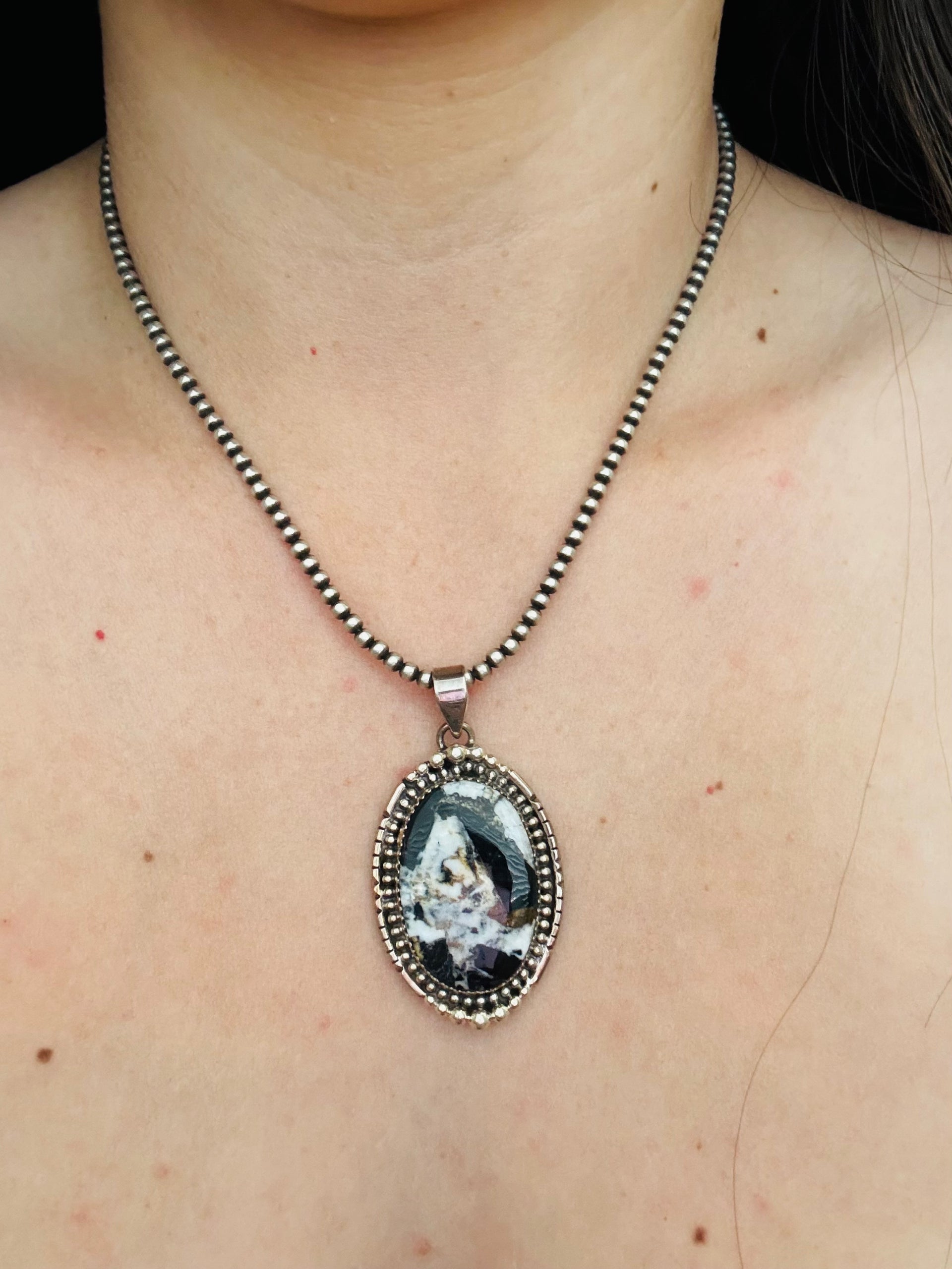 Southwest White Buffalo & Sterling Silver Pendant