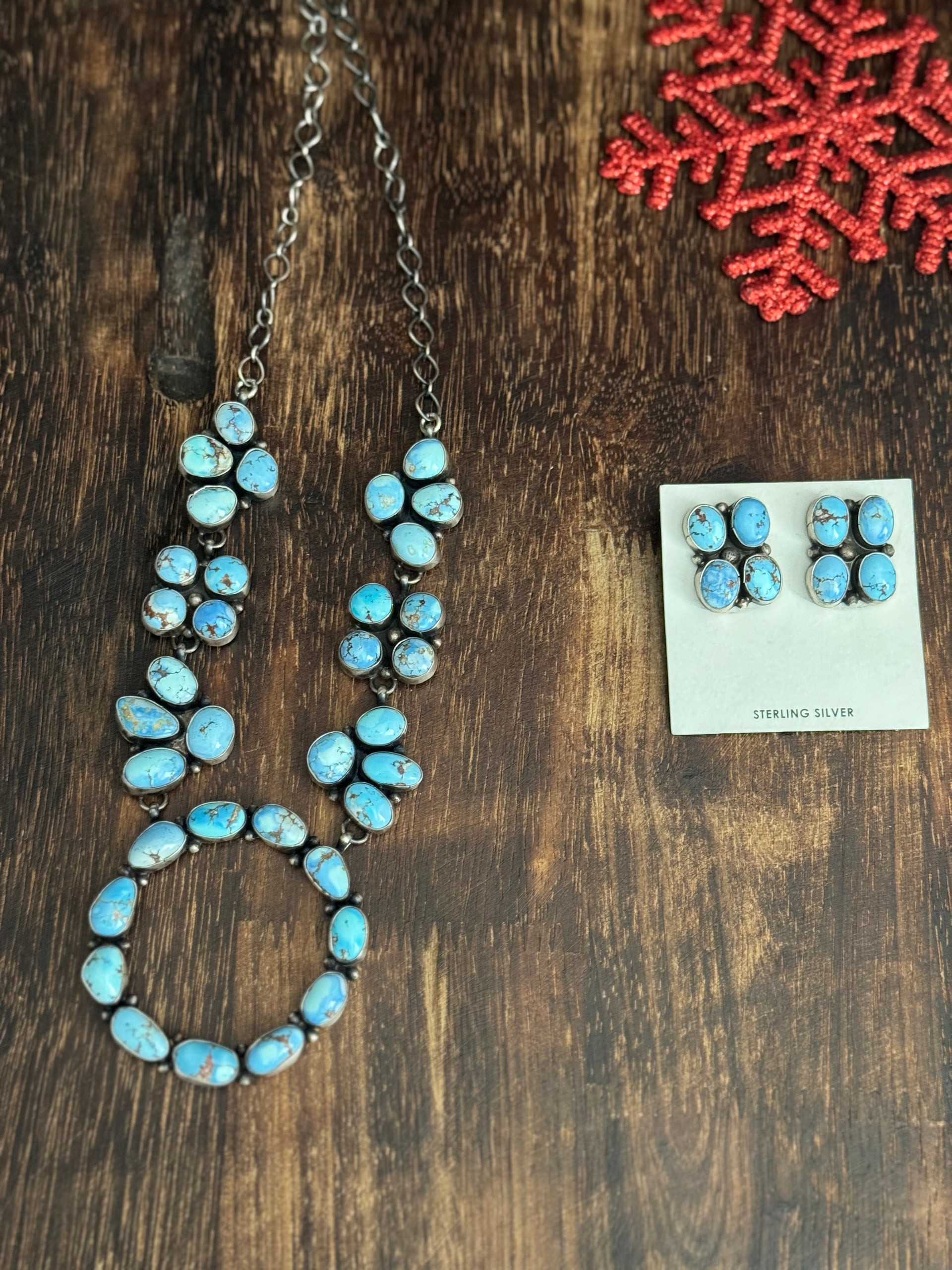 Travis J. Golden Hills Turquoise & Sterling Silver Cluster Necklace Set