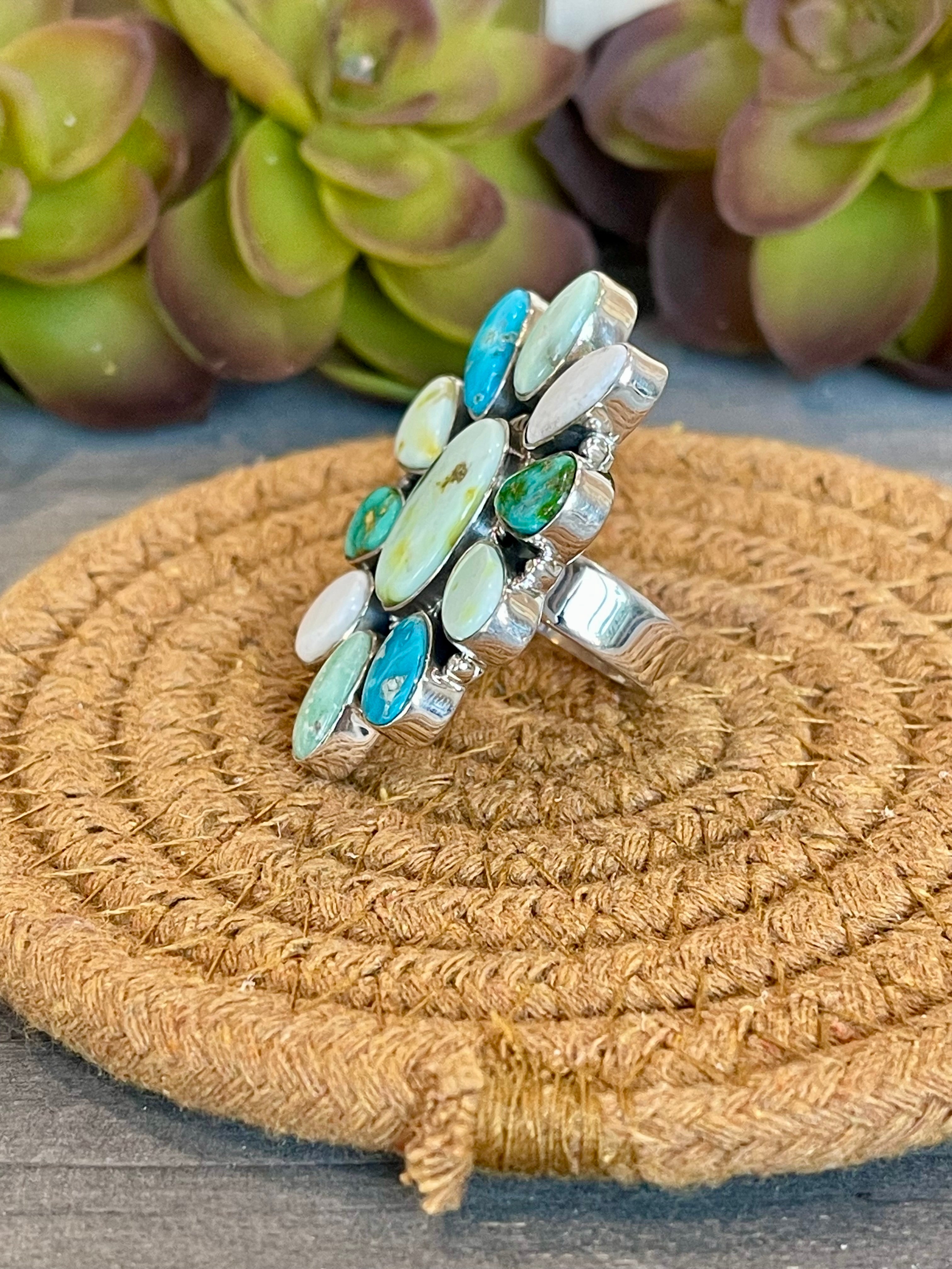 Southwest Handmade Multi Stone & Sterling Silver Adjustable Ring