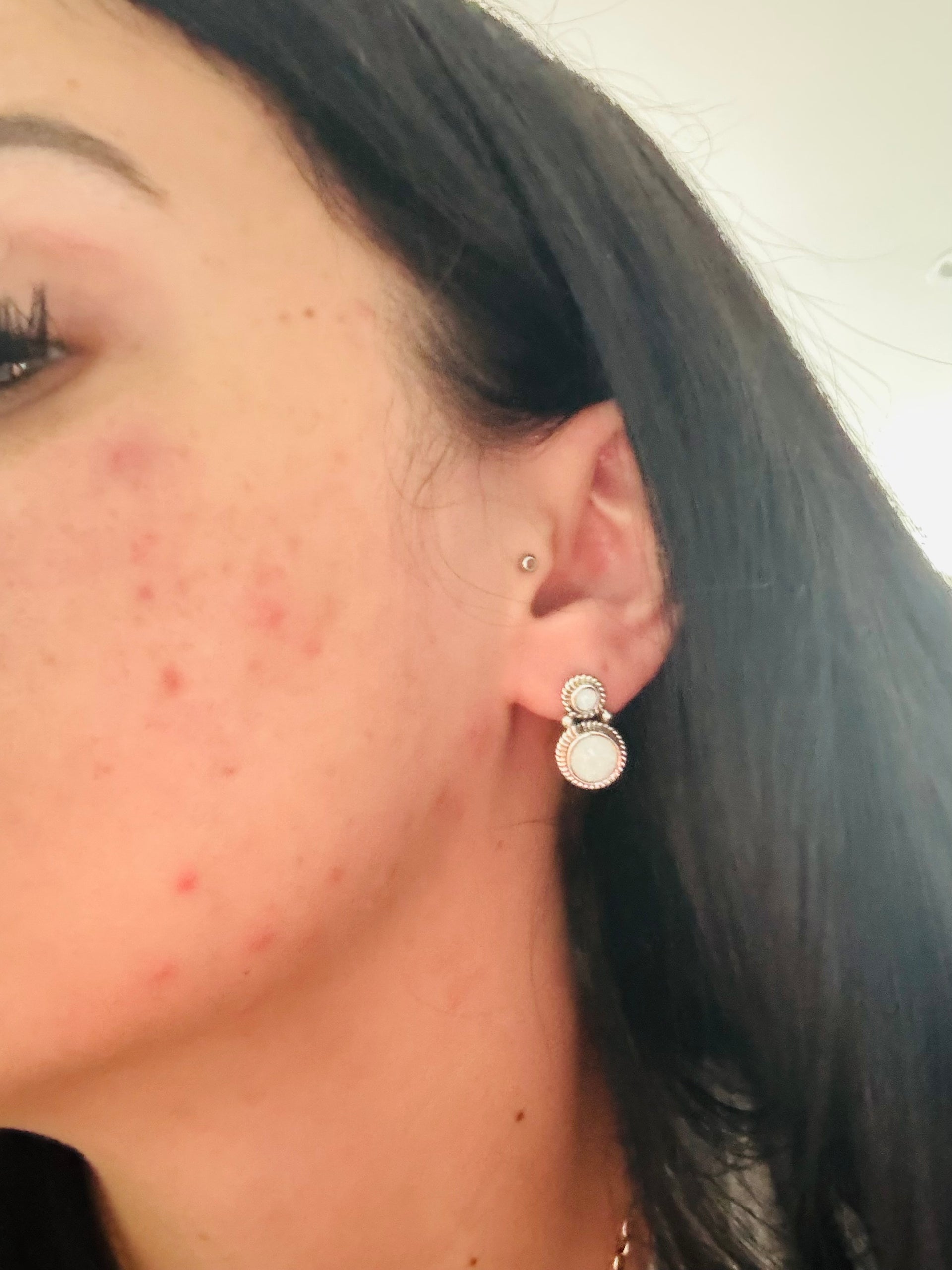 Navajo Made Opal (Man Made) & Sterling Silver Post Dangle Earrings