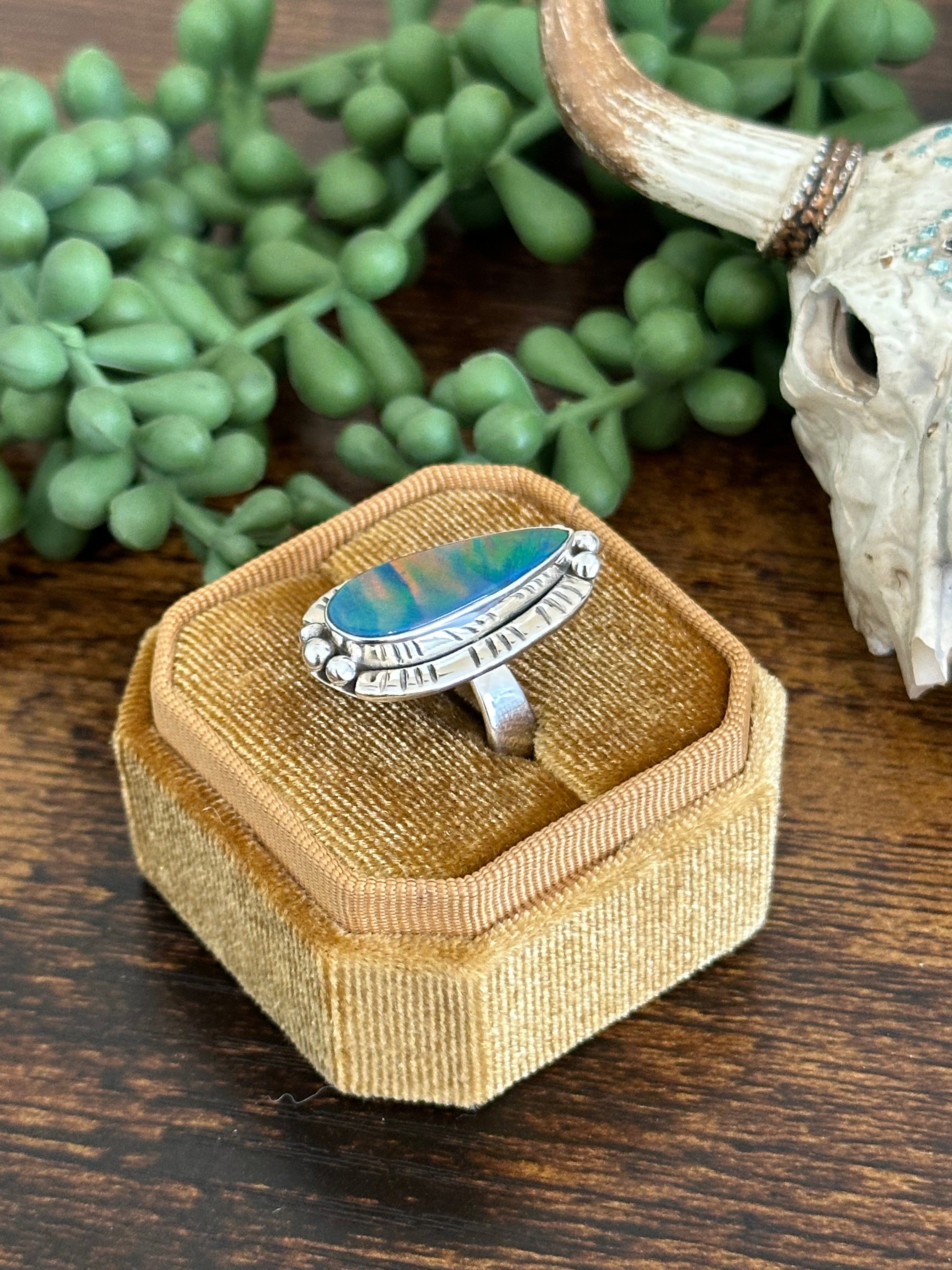 Southwest Handmade Opal & Sterling Silver Adjustable Ring