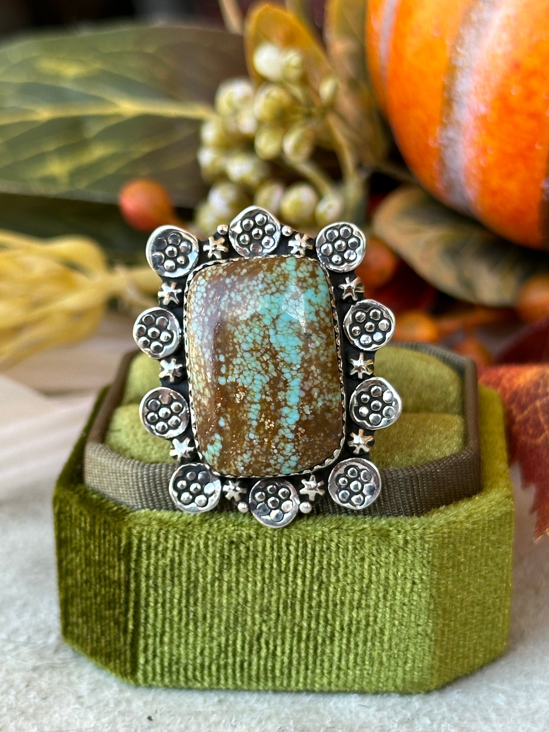 Southwest Handmade #8 Turquoise & Sterling Silver Adjustable Ring