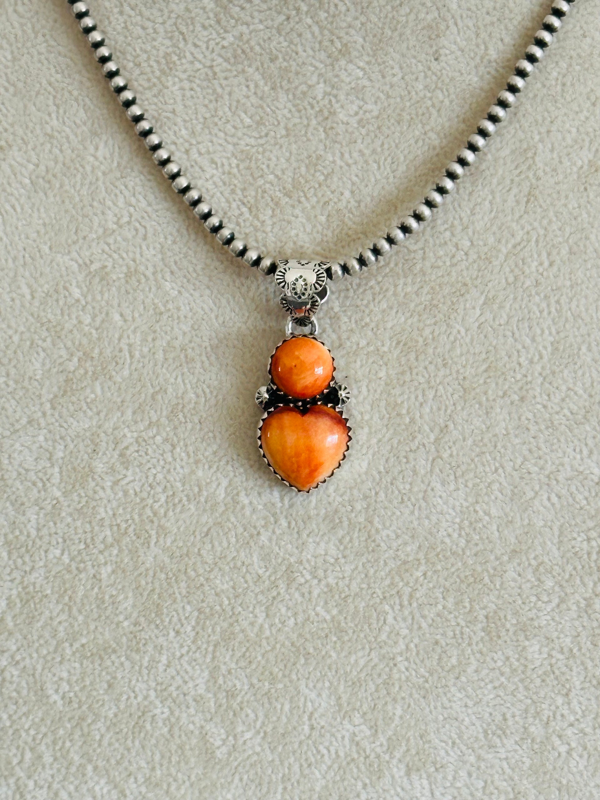 Tony Yazzie Spiny Oyster & Sterling Silver Heart Pendant