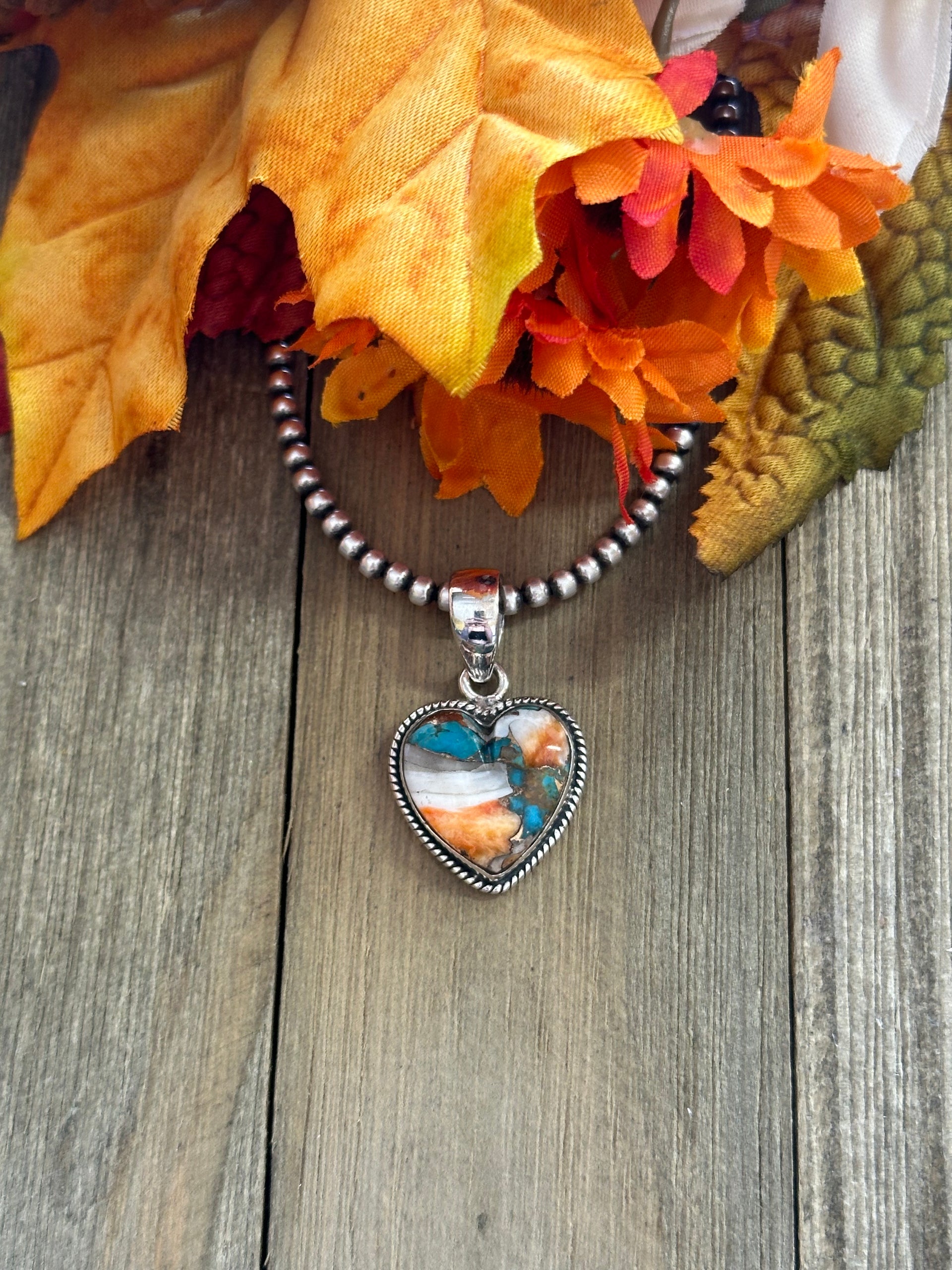 Southwest Handmade Mohave Turquoise & Sterling Silver Heart Pendant