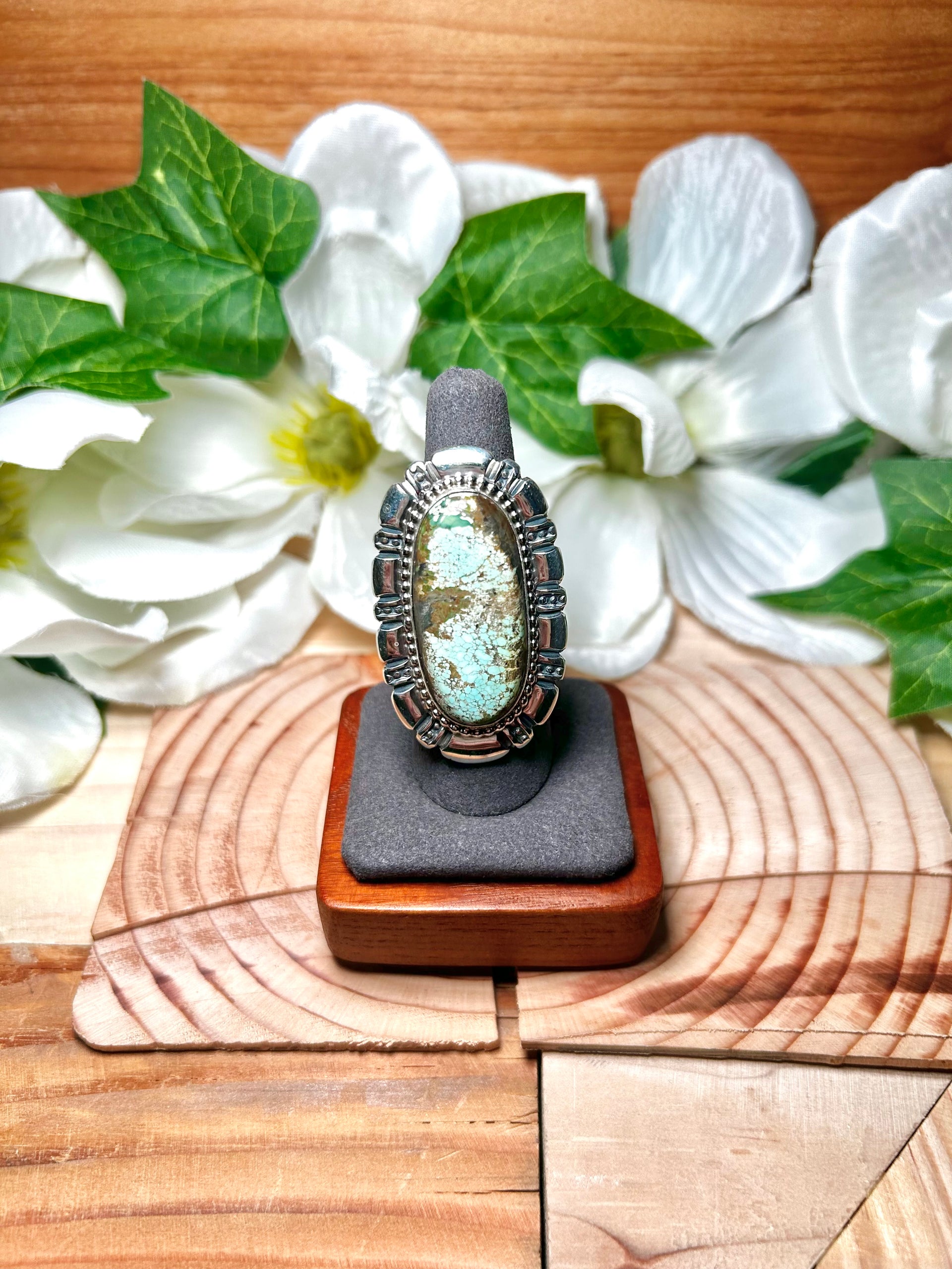 Navajo Made Carica Lake  Turquoise & Sterling Silver Ring Size 8