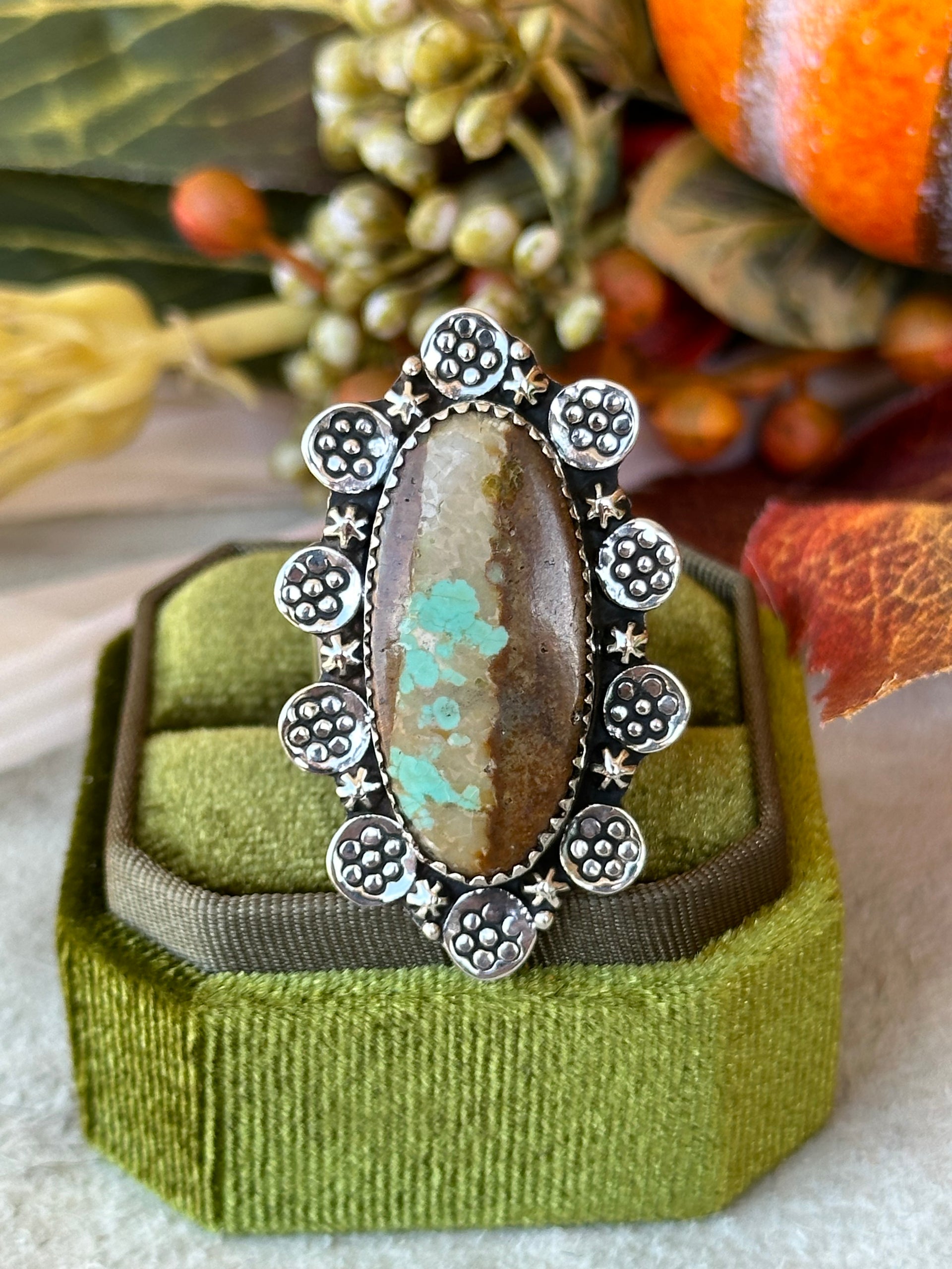 Southwest Handmade #8 Turquoise & Sterling Silver Adjustable Ring