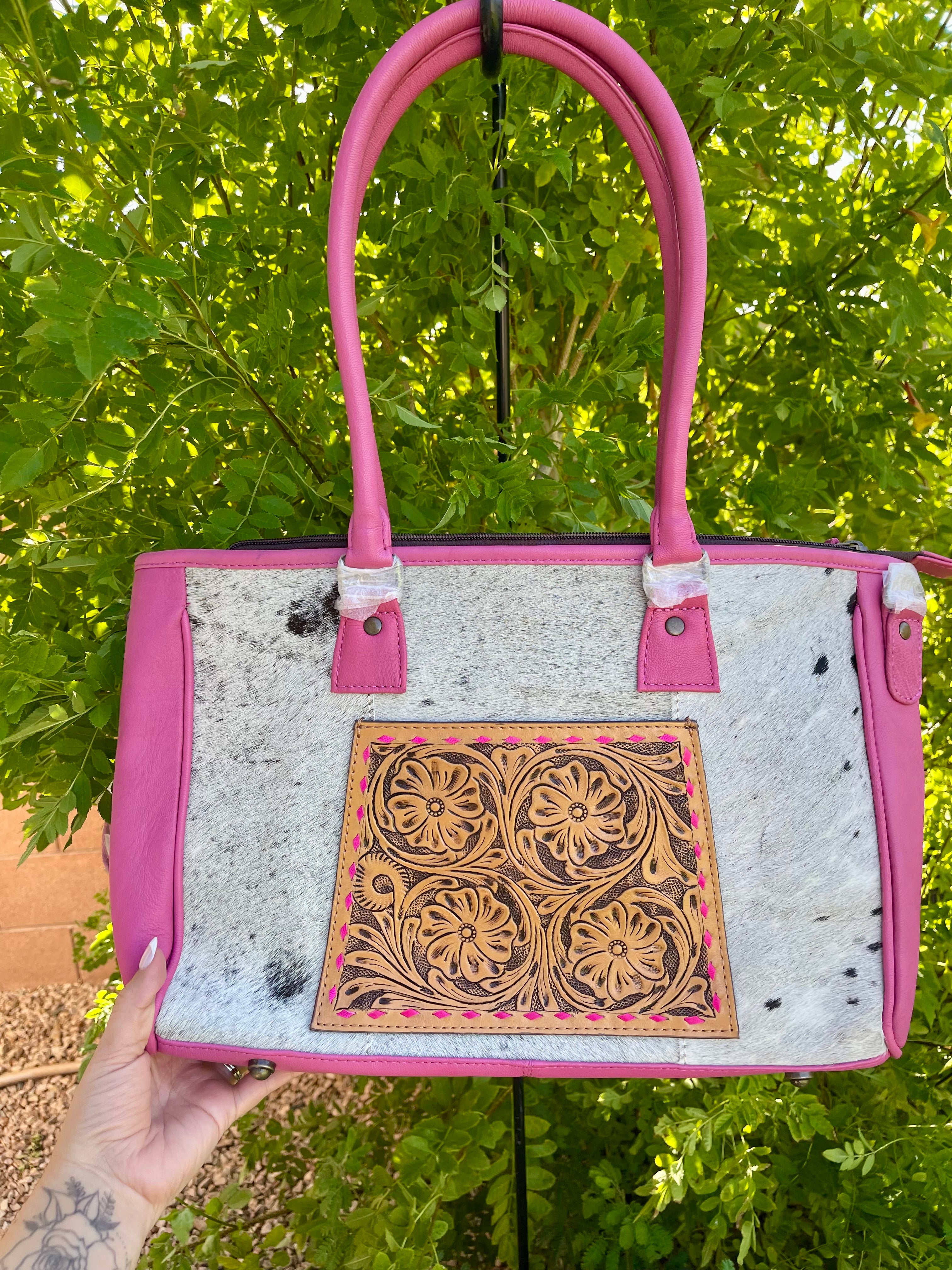 Genuine Tooled Leather & Cowhide Purse