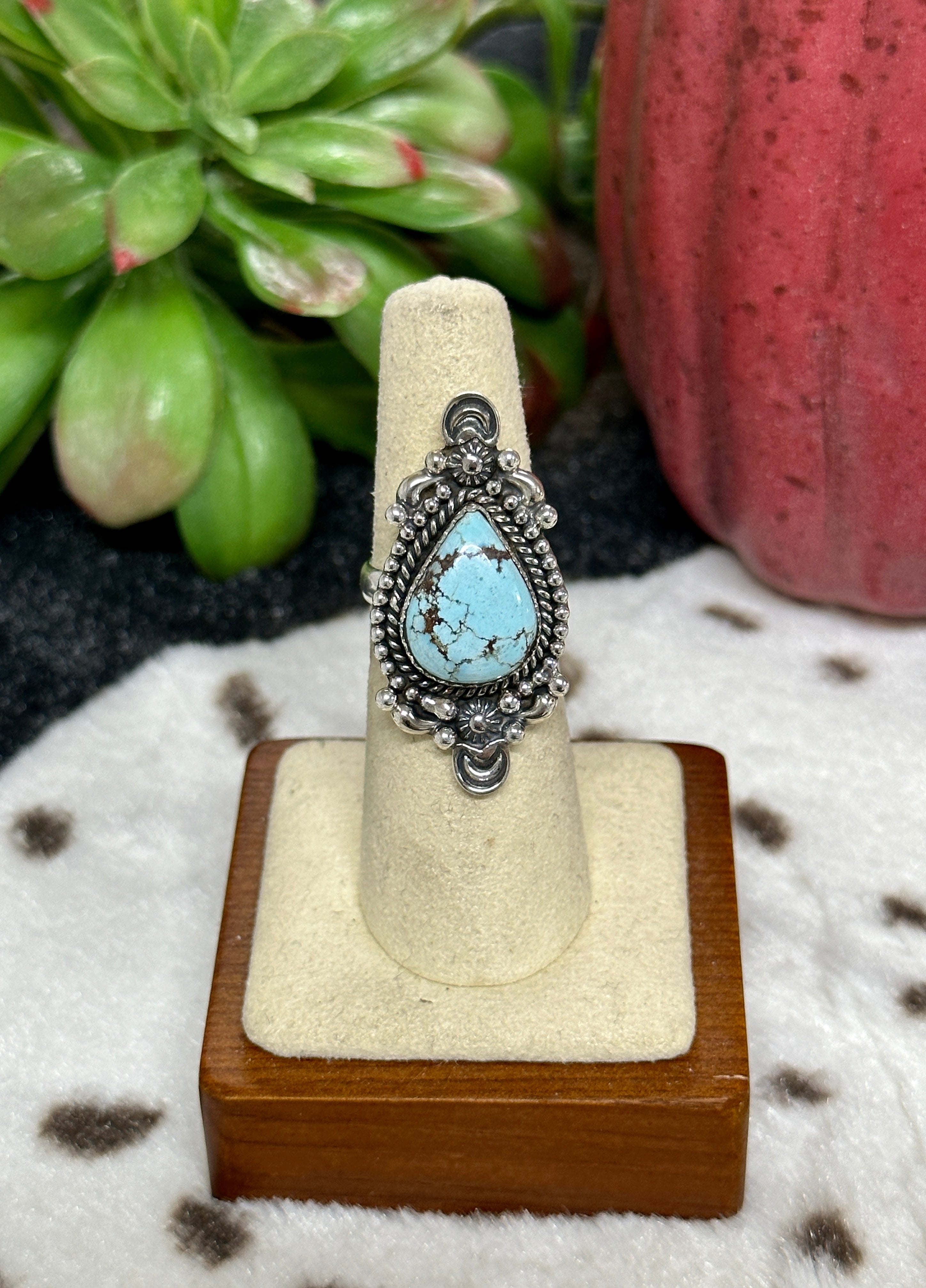 Southwest Handmade Golden Hill’s Turquoise & Sterling Silver Ring Size 5.75