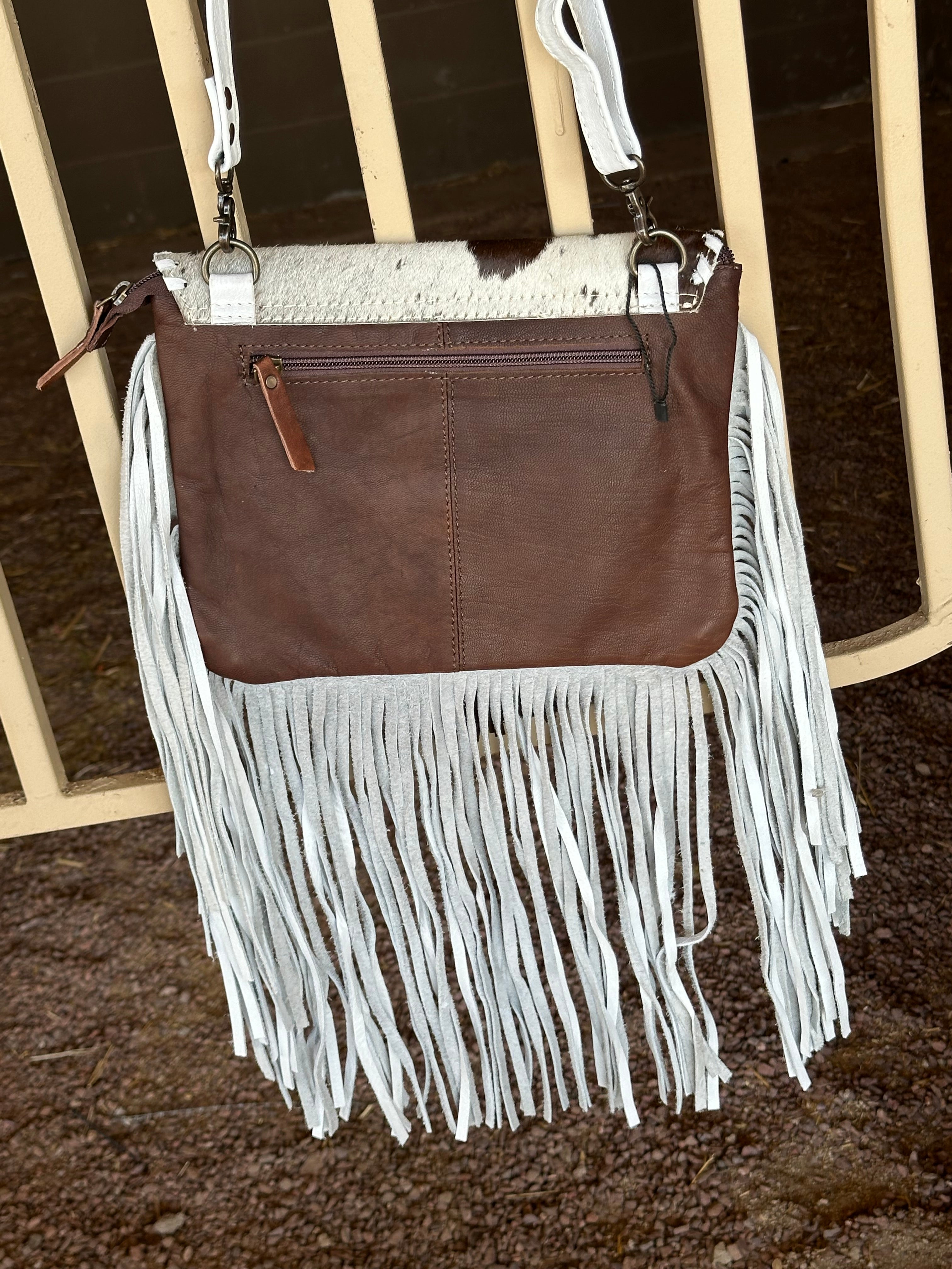 Genuine Tooled Leather & Cowhide Fringe Purse