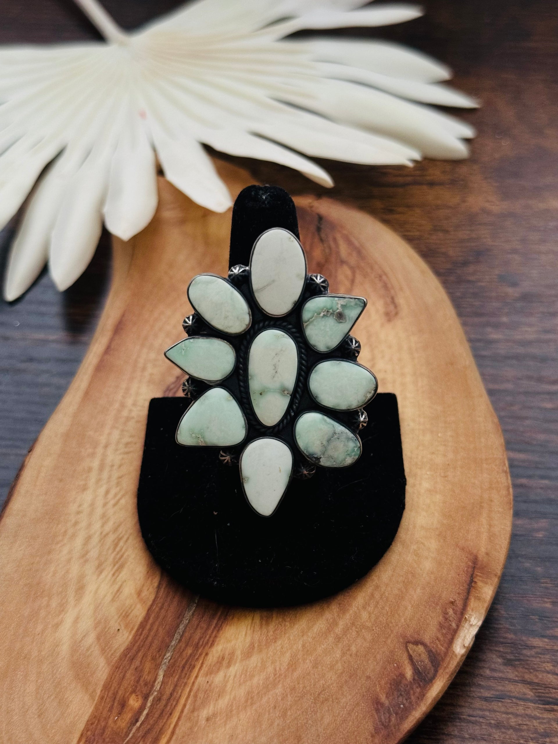 Southwest Handmade Paloma Variscite & Sterling Silver Adjustable Cluster Ring
