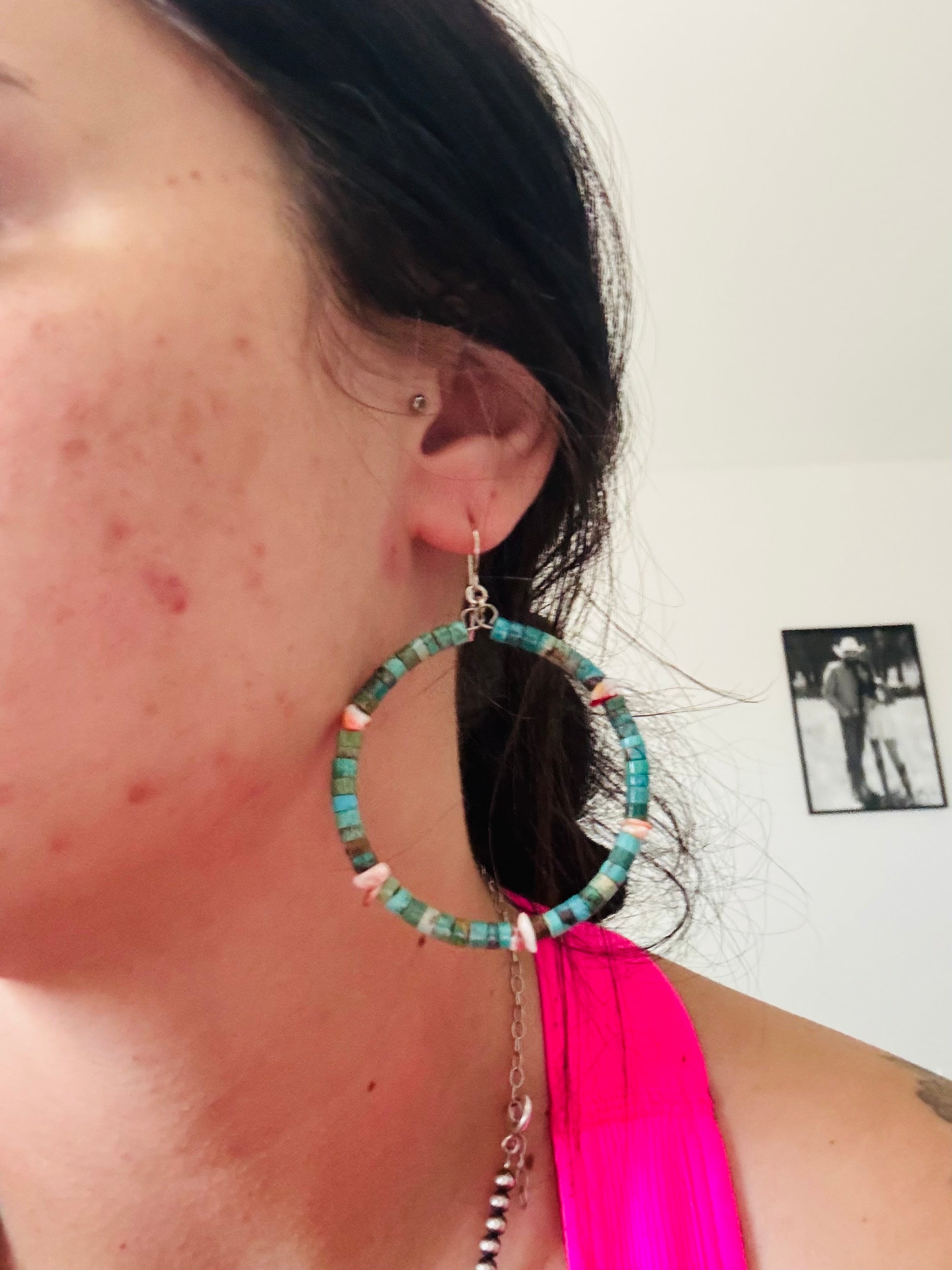 Southwest Strung Multi Stone & Sterling Silver Beaded Heshi Dangle Earrings