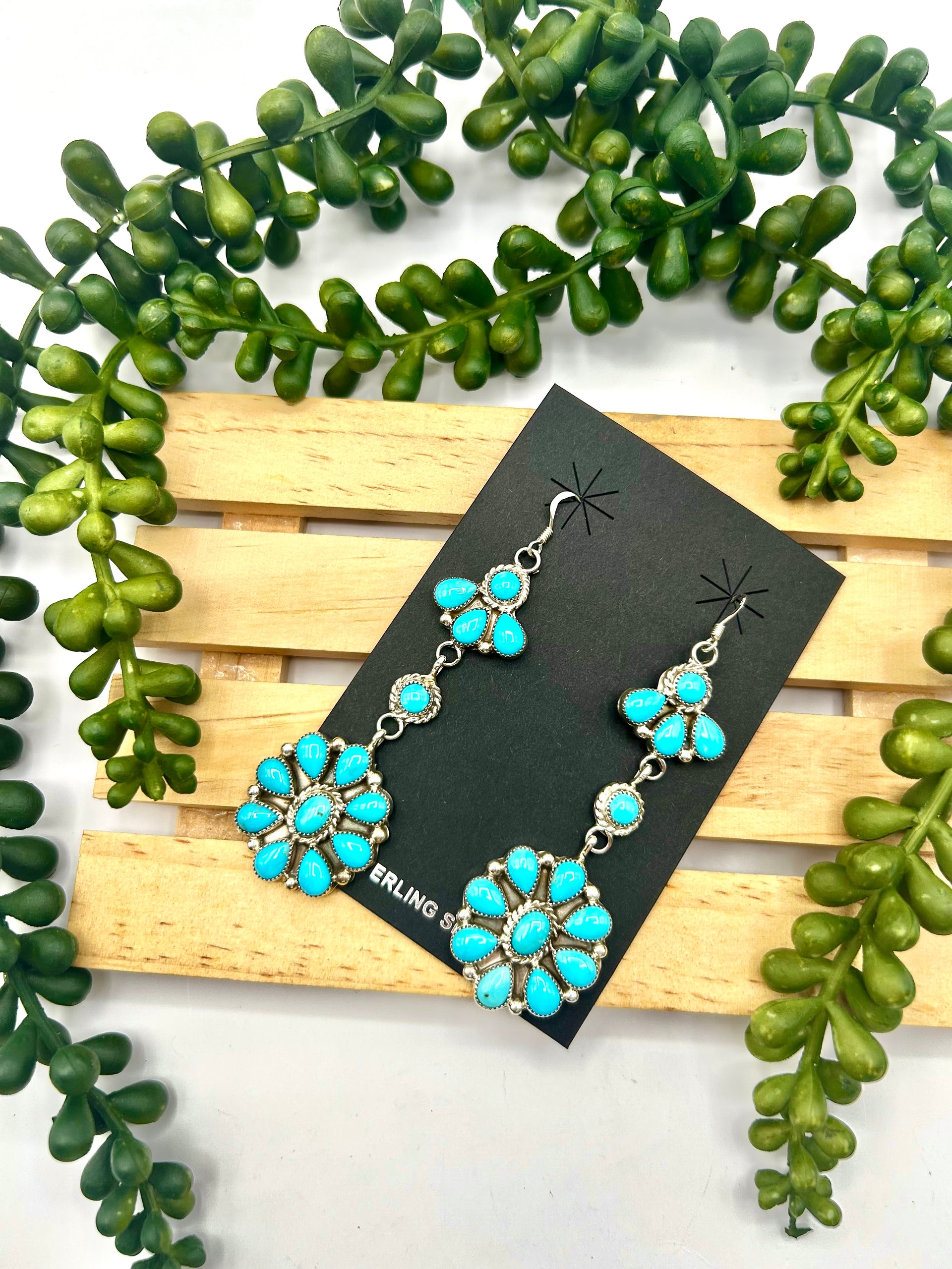 Navajo Made Sleeping Beauty Turquoise & Sterling Silver Hook Earrings
