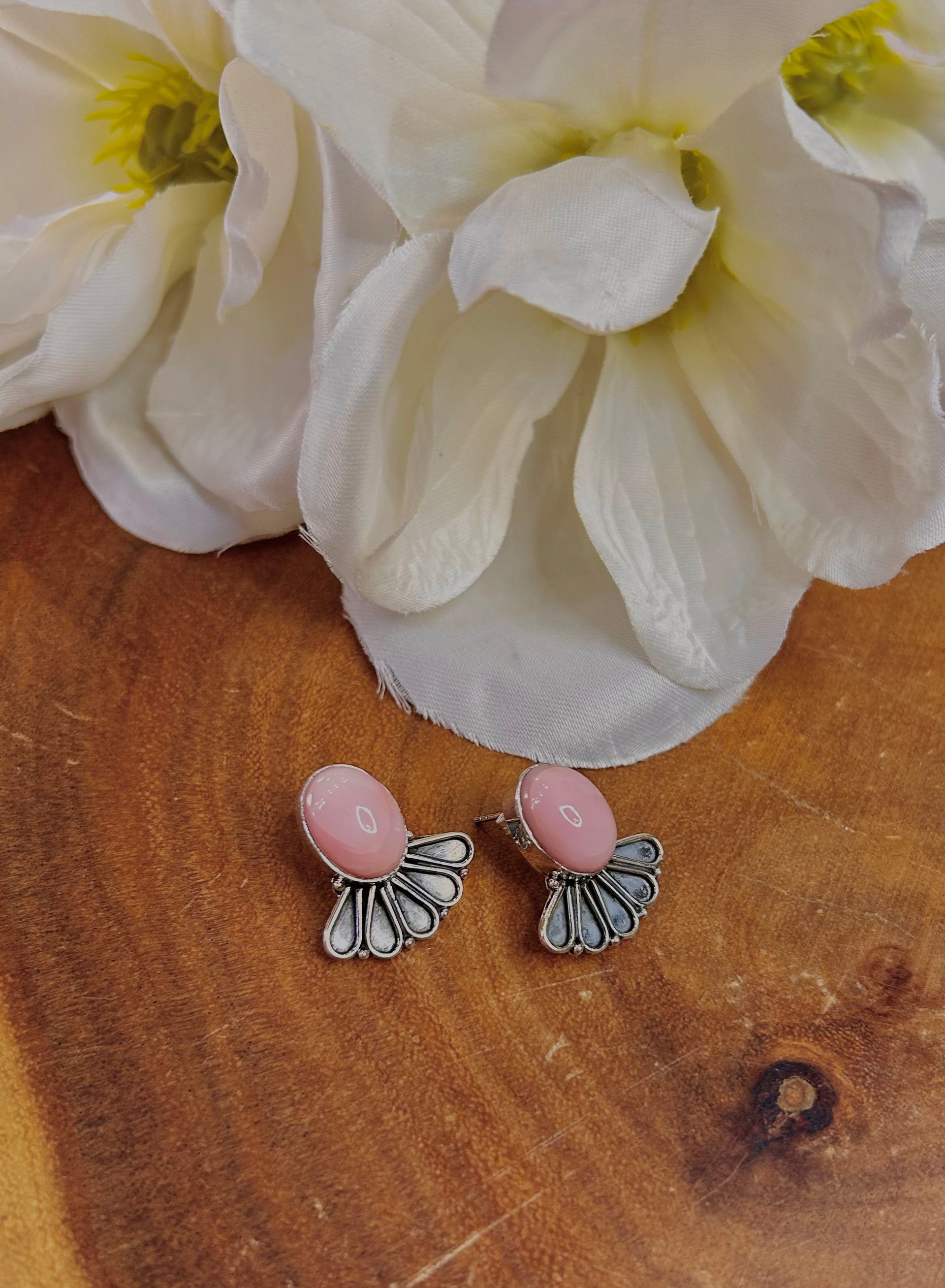 Southwest Made Peruvian Pink Opal & Sterling Silver Post Earrings