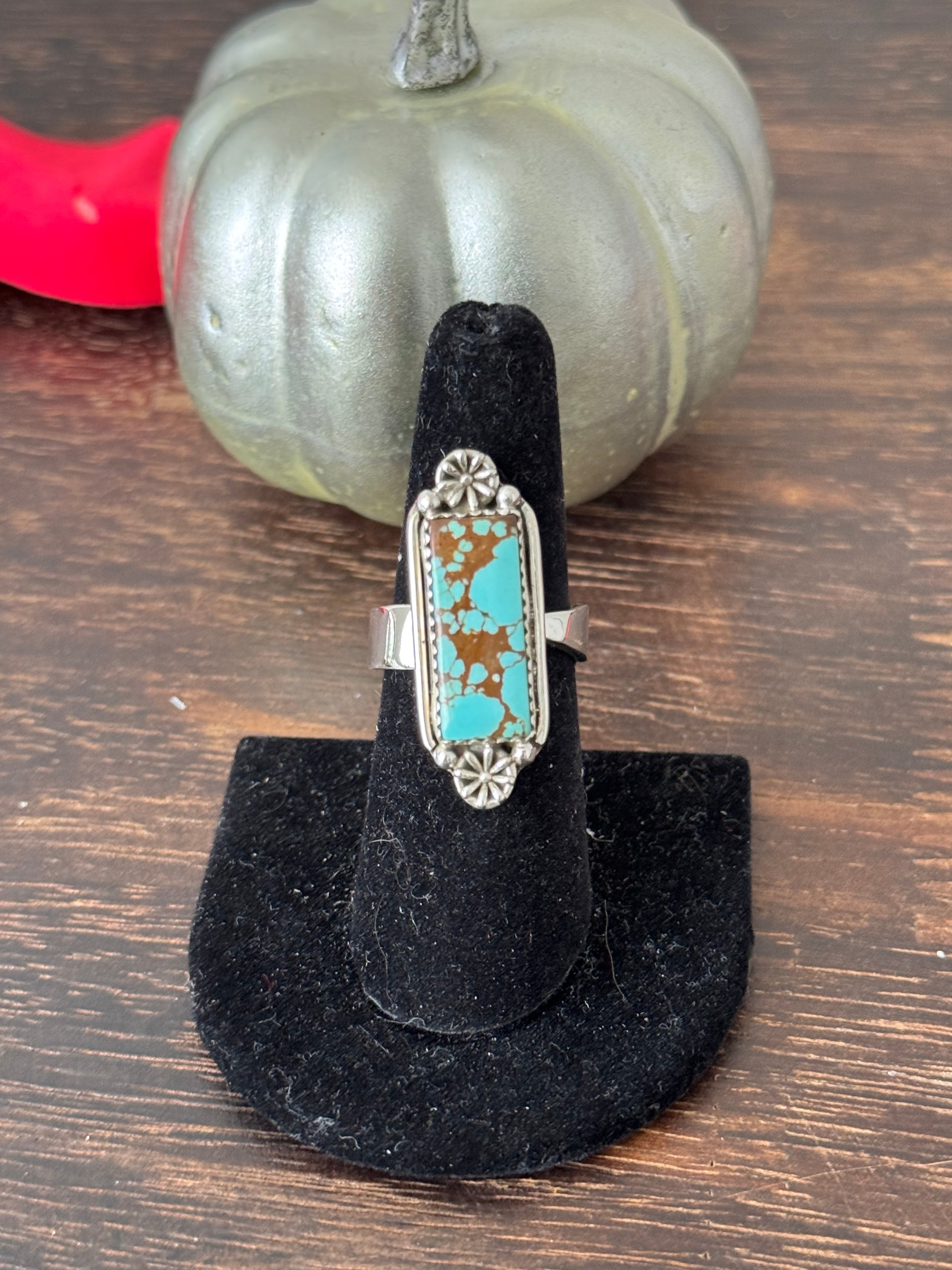 Southwest Handmade Number 8 Turquoise & Sterling Silver Adjustable Ring