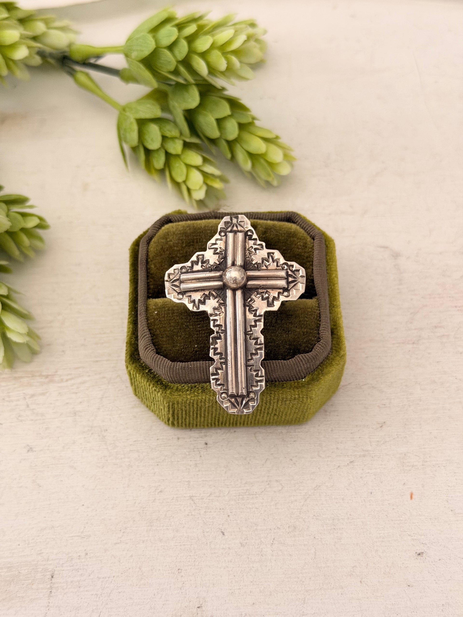 Navajo Made Sterling Silver Cross Adjustable Ring