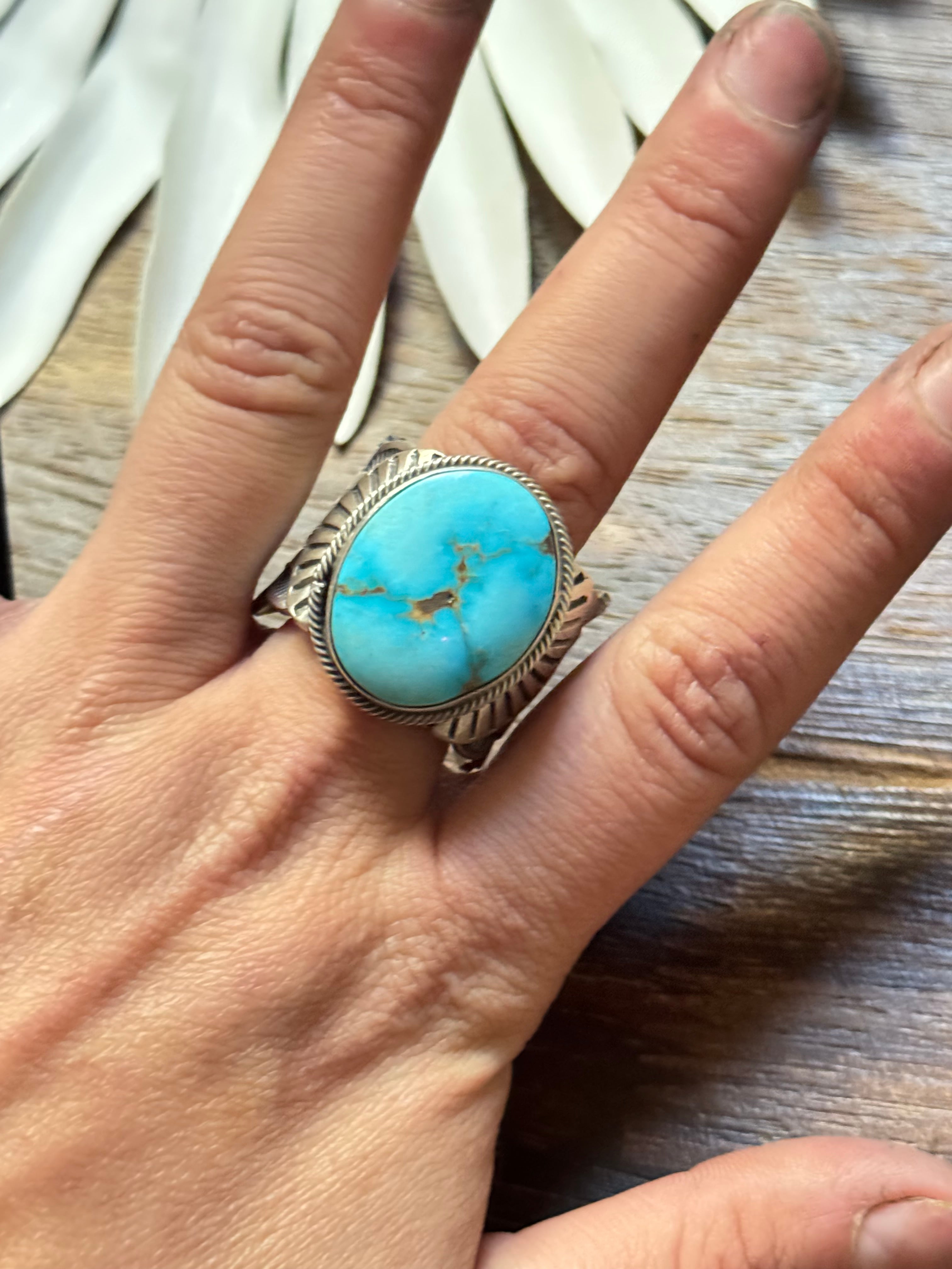 Tillie John Sonoran Mountain Turquoise & Sterling Silver Ring Size 14