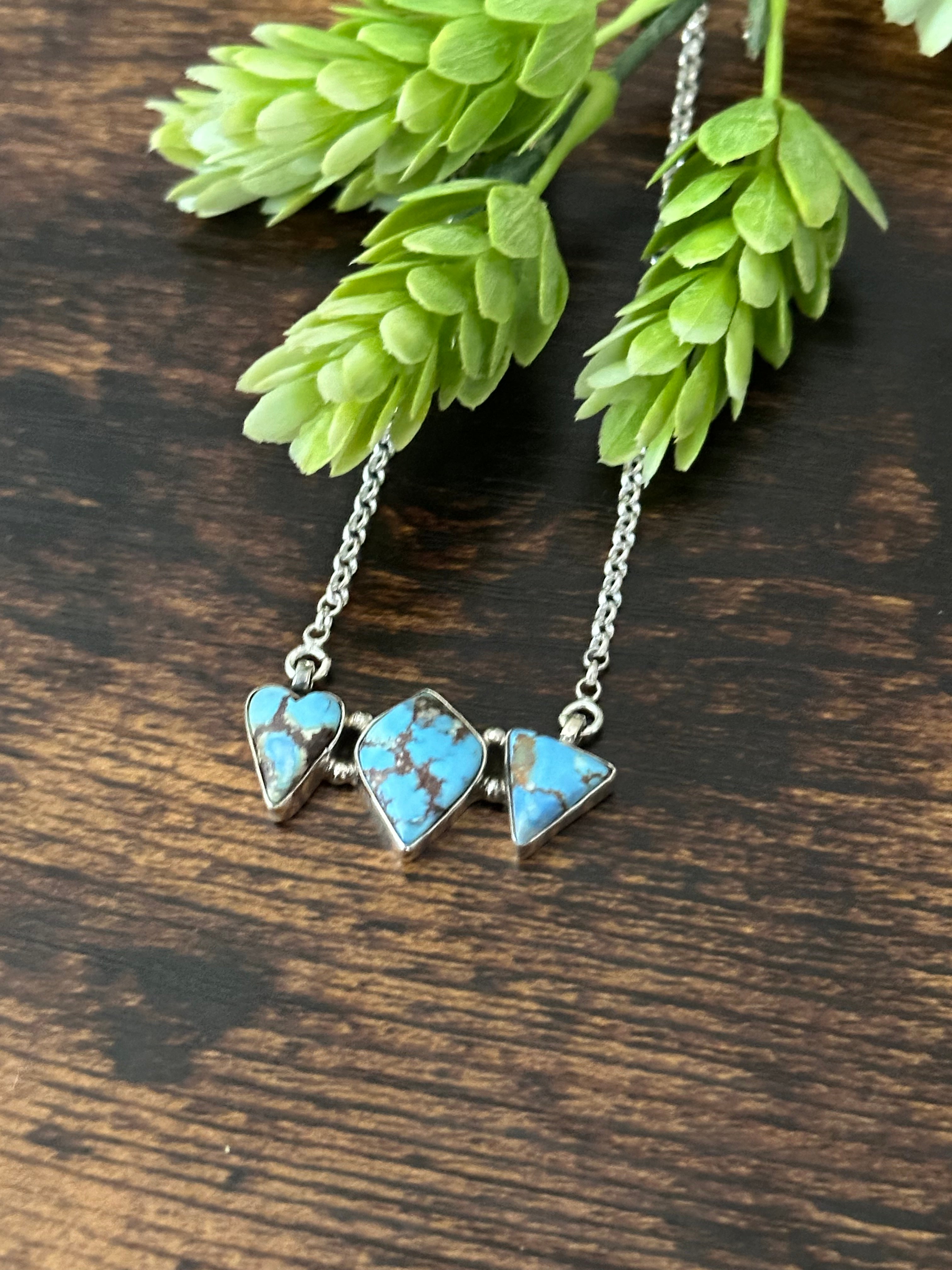 Southwest Handmade Golden Hills Turquoise & Sterling Silver Cluster Necklace